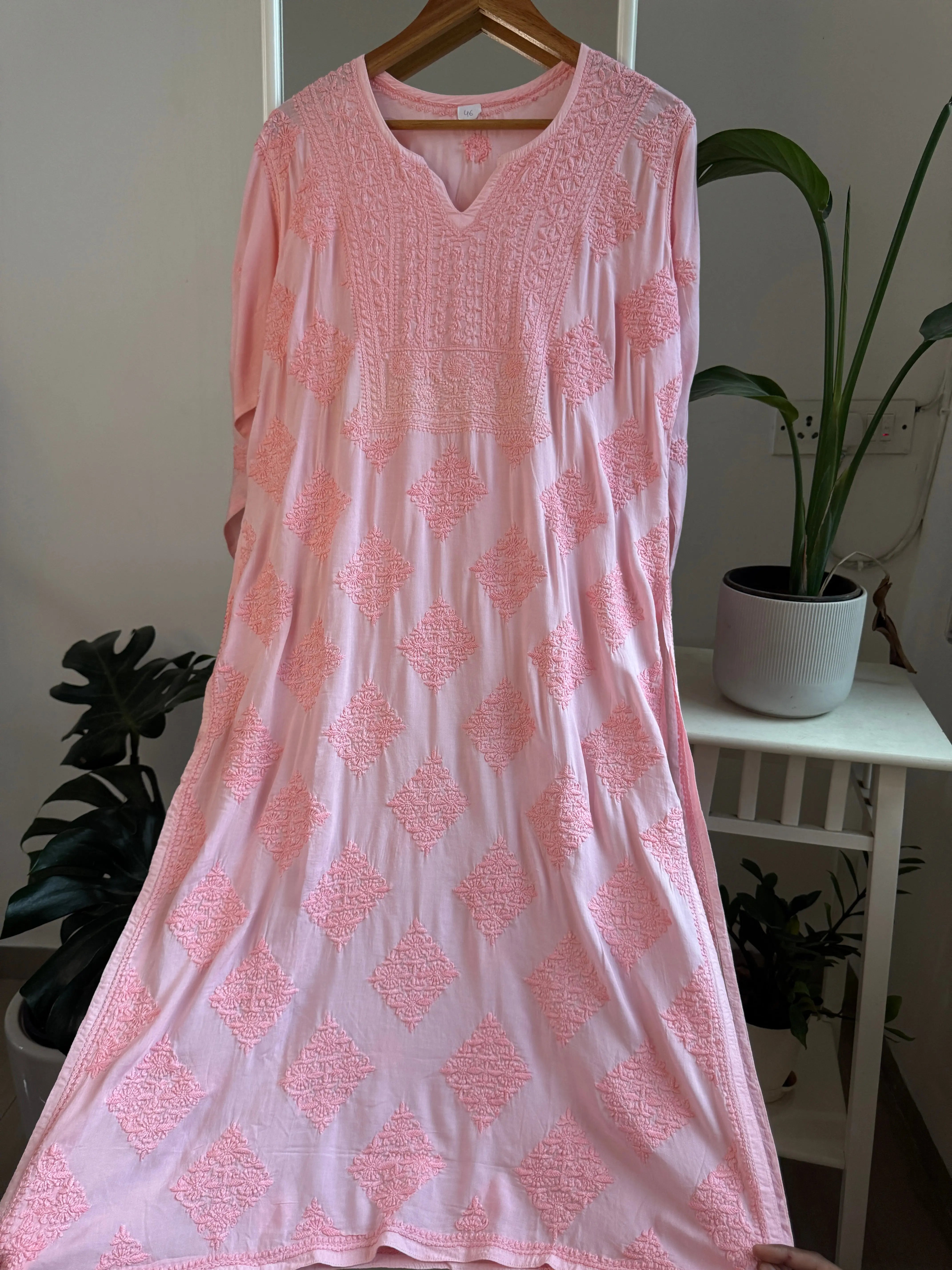Premium Modal Chikankari Cotton Kurti - Pink - Noor Collection ARIAA CHIKANKARI 