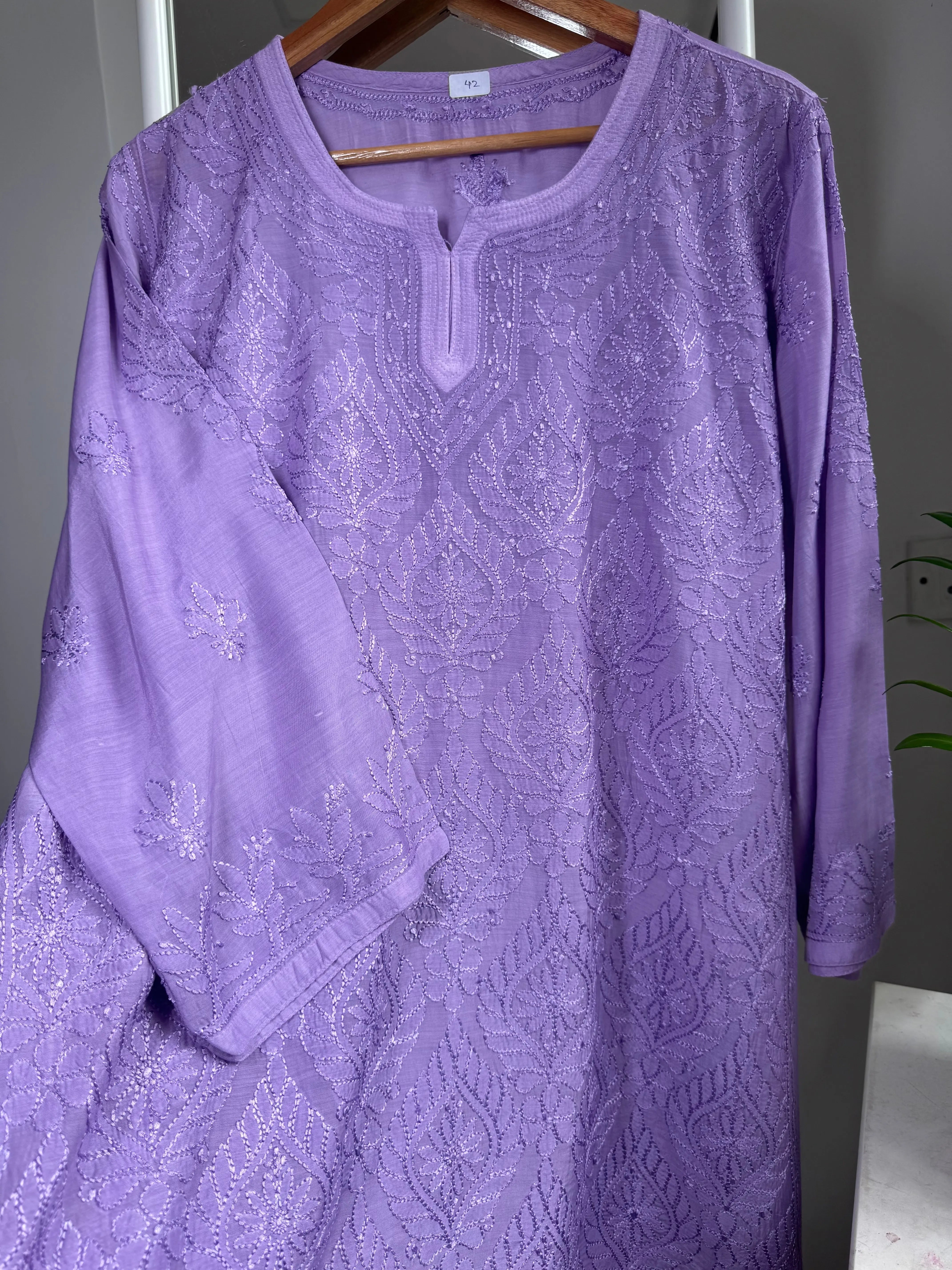 Chikankari Muslin short Top in Lavander ARIAA CHIKANKARI 