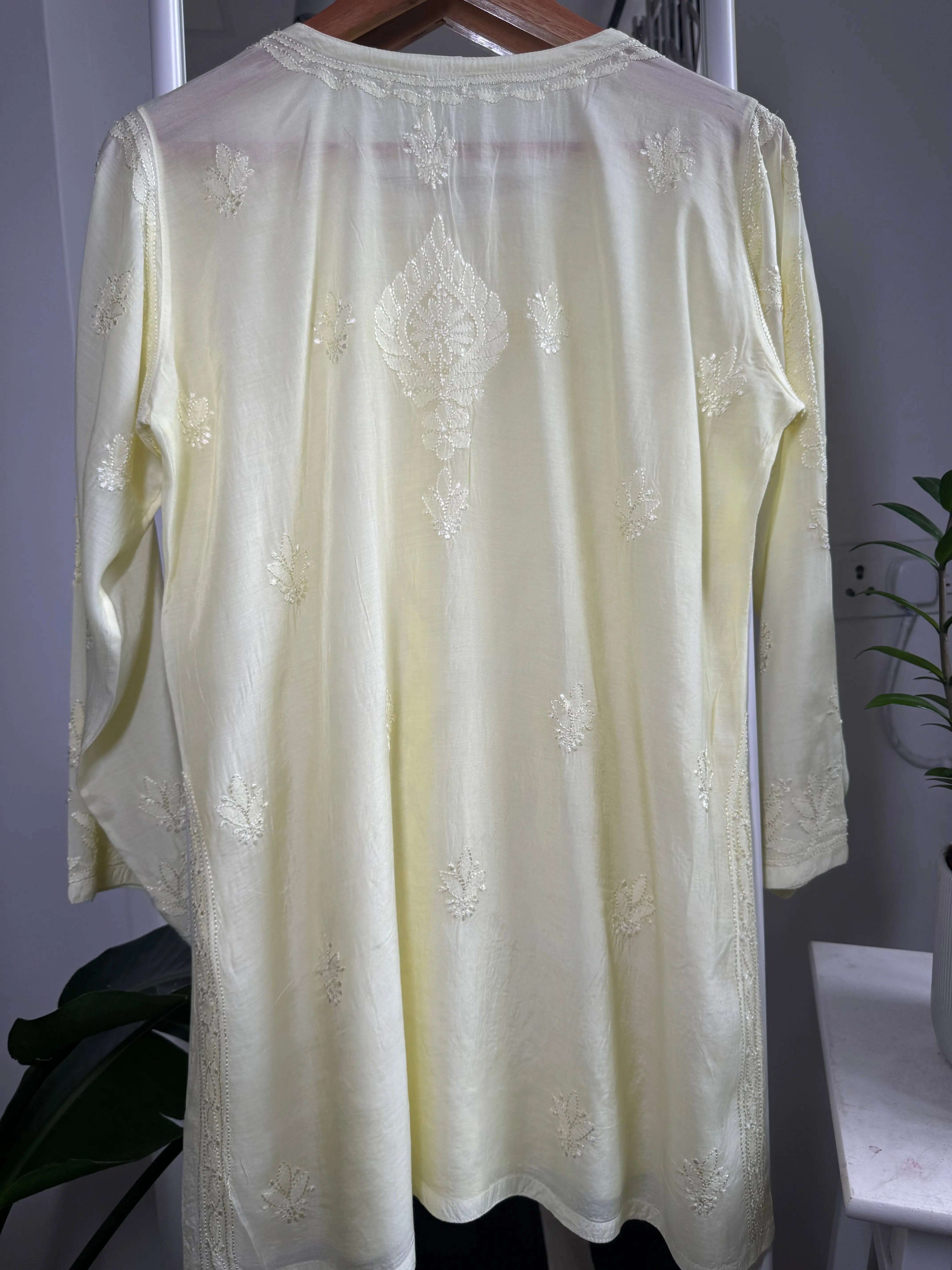 Chikankari Muslin short Top in Lemon Yellow ARIAA CHIKANKARI 