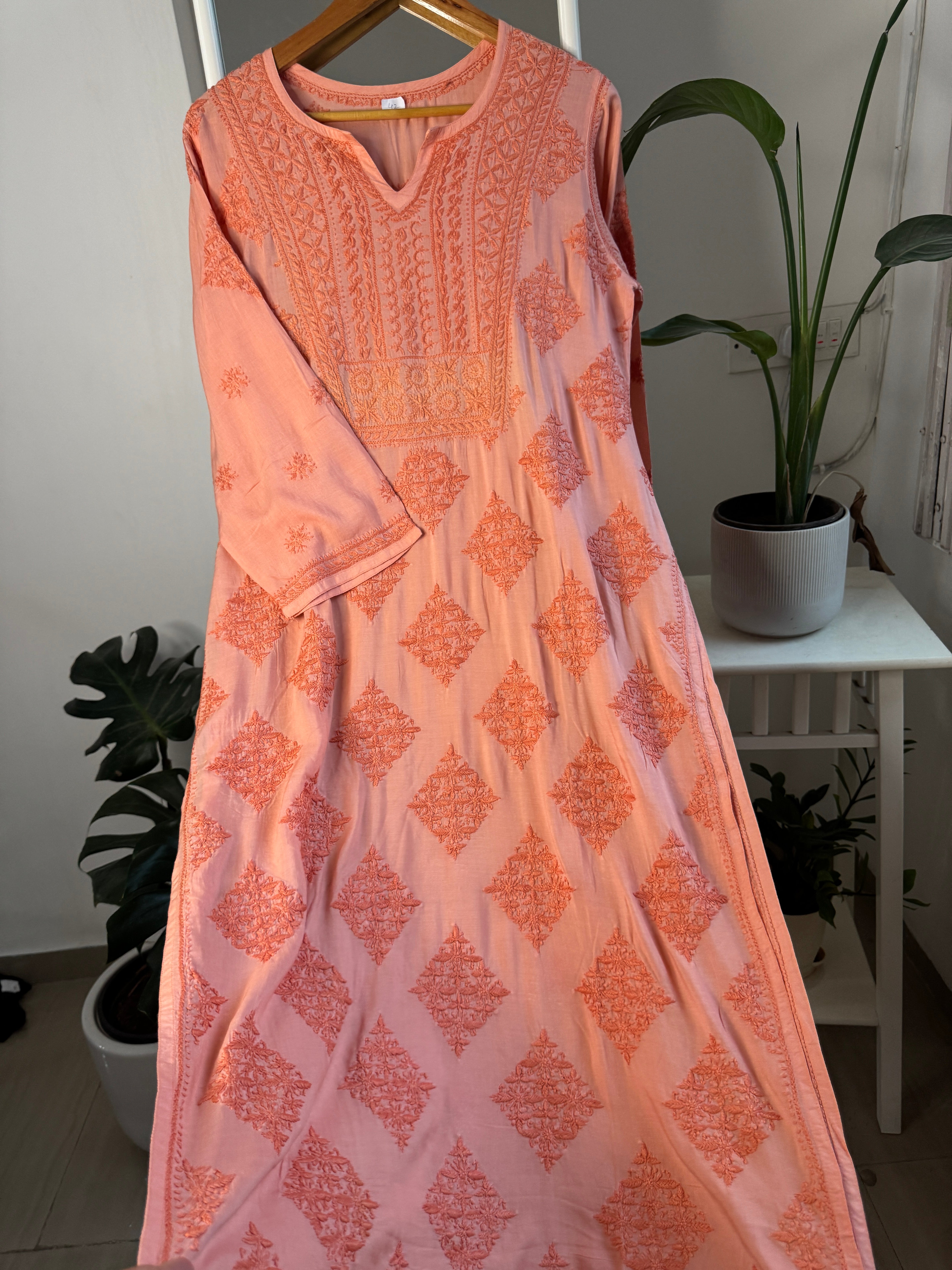 Premium Modal Chikankari Cotton Kurti - Orange