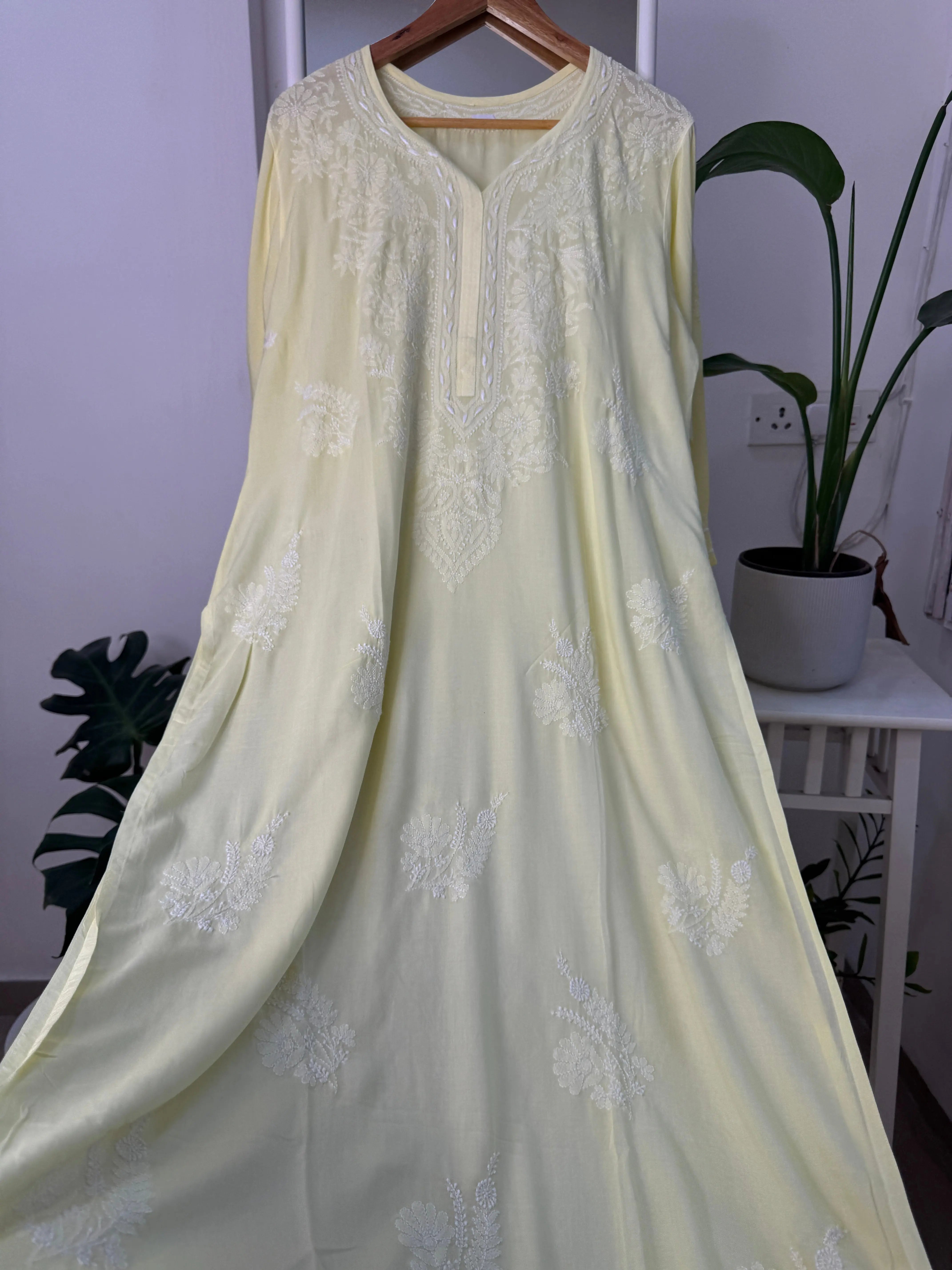 Premium Modal Chikankari Cotton Kurti - Yellow - Noor Collection ARIAA CHIKANKARI 
