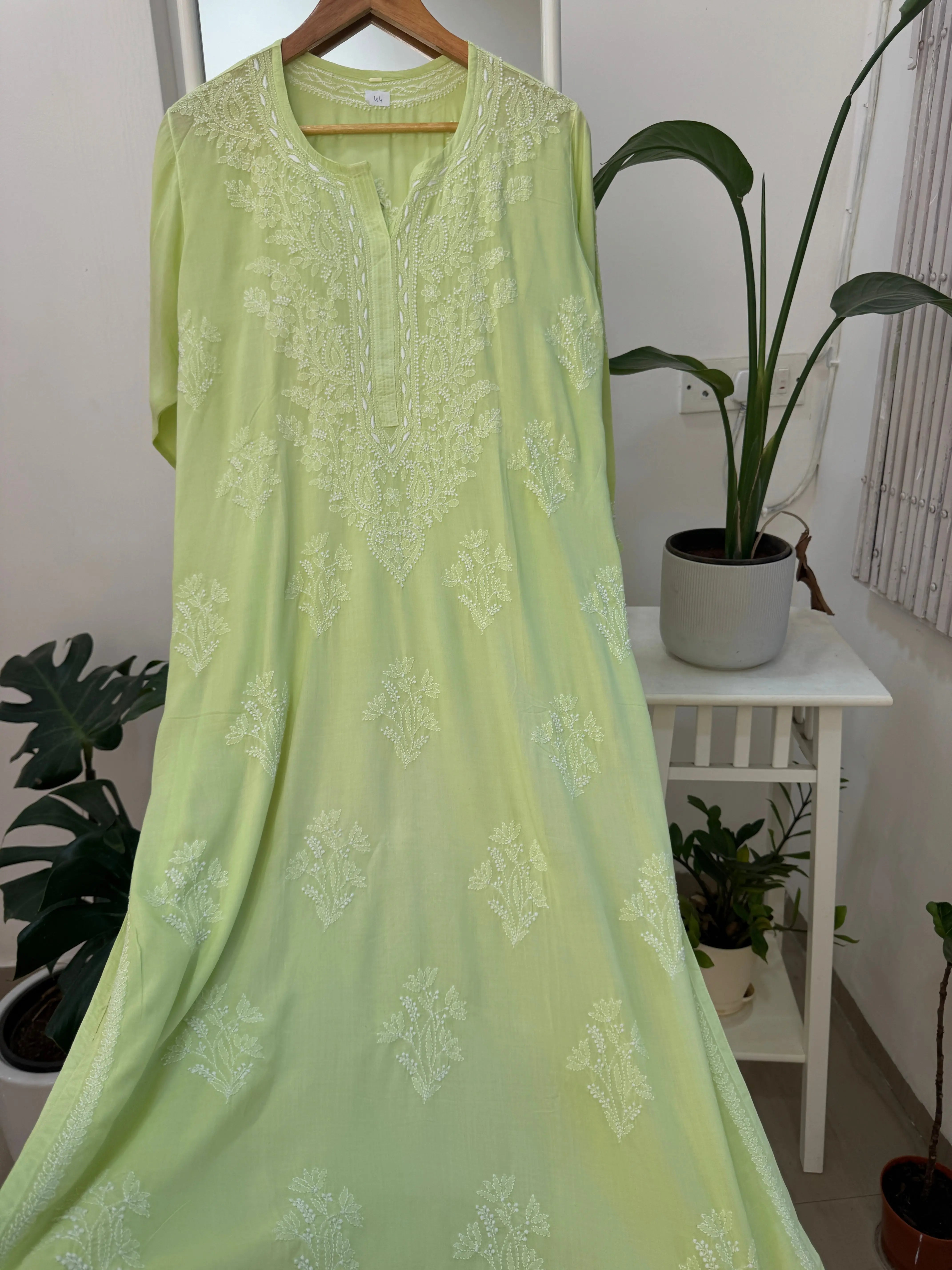 Premium Modal Chikankari Cotton Kurti - Apple Green -Noor Collection ARIAA CHIKANKARI 