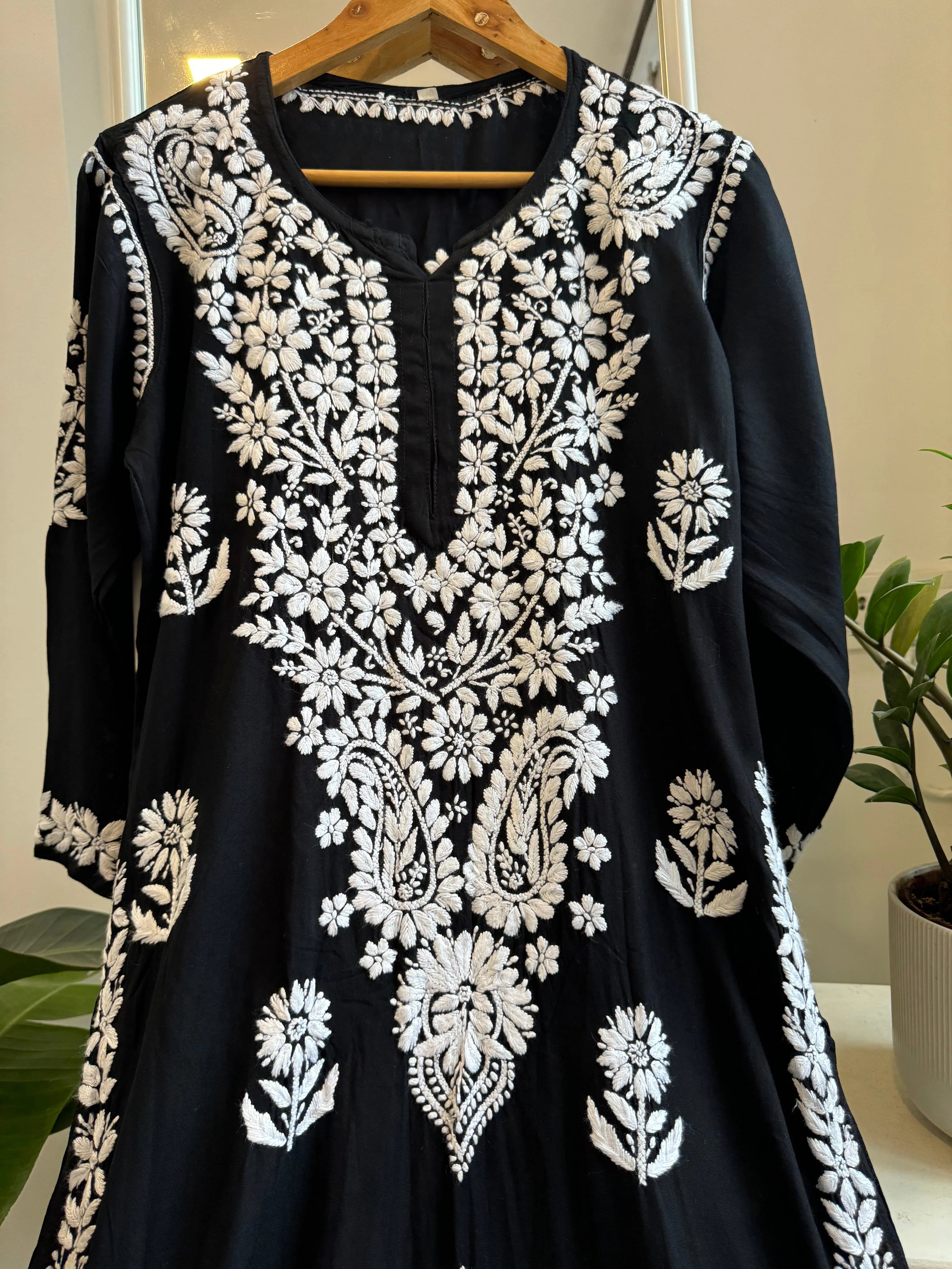 Modal Cotton Kurti Plazzo Set - Black ARIAA CHIKANKARI 