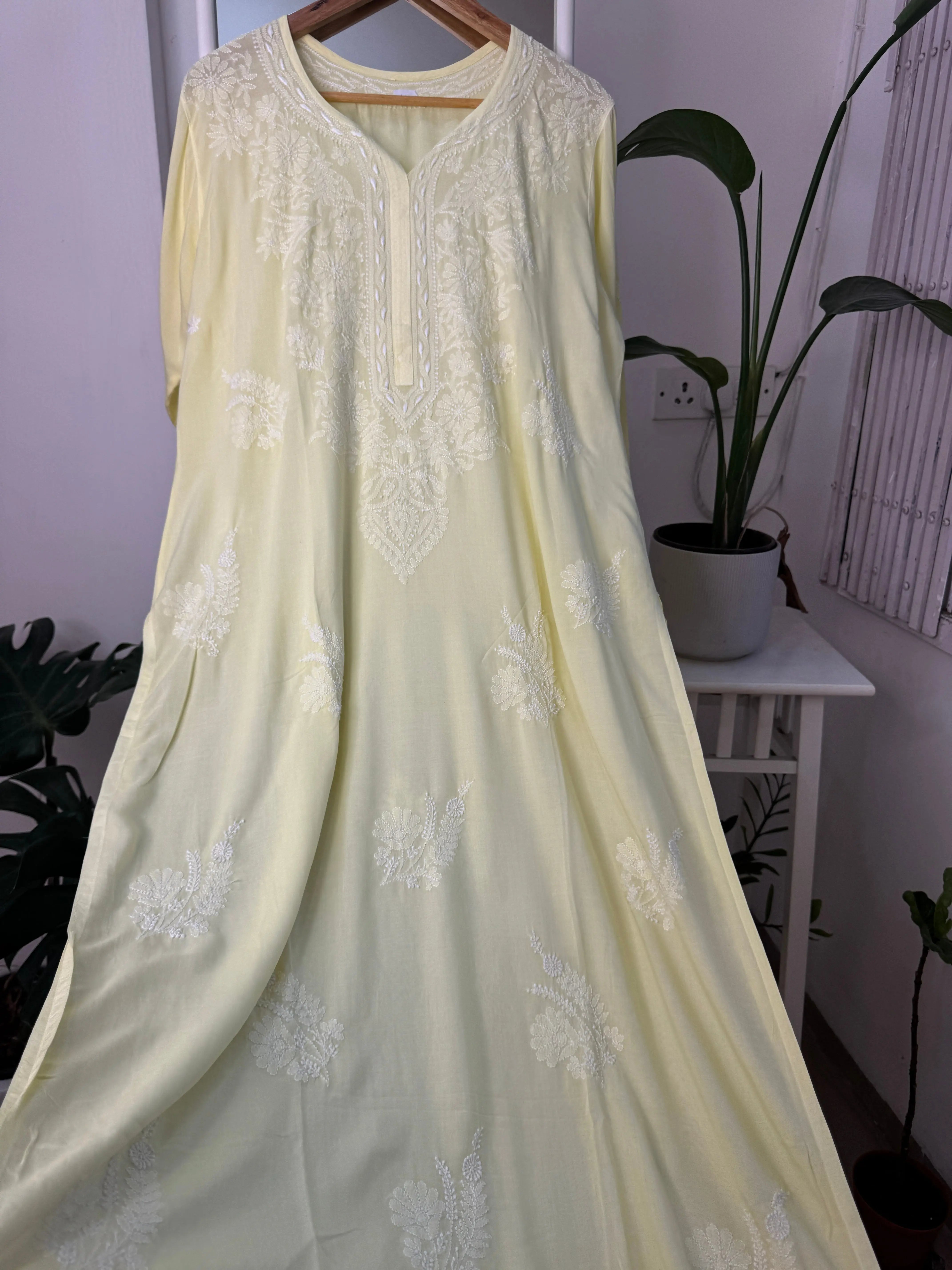 Premium Modal Chikankari Cotton Kurti - Yellow - Noor Collection ARIAA CHIKANKARI 