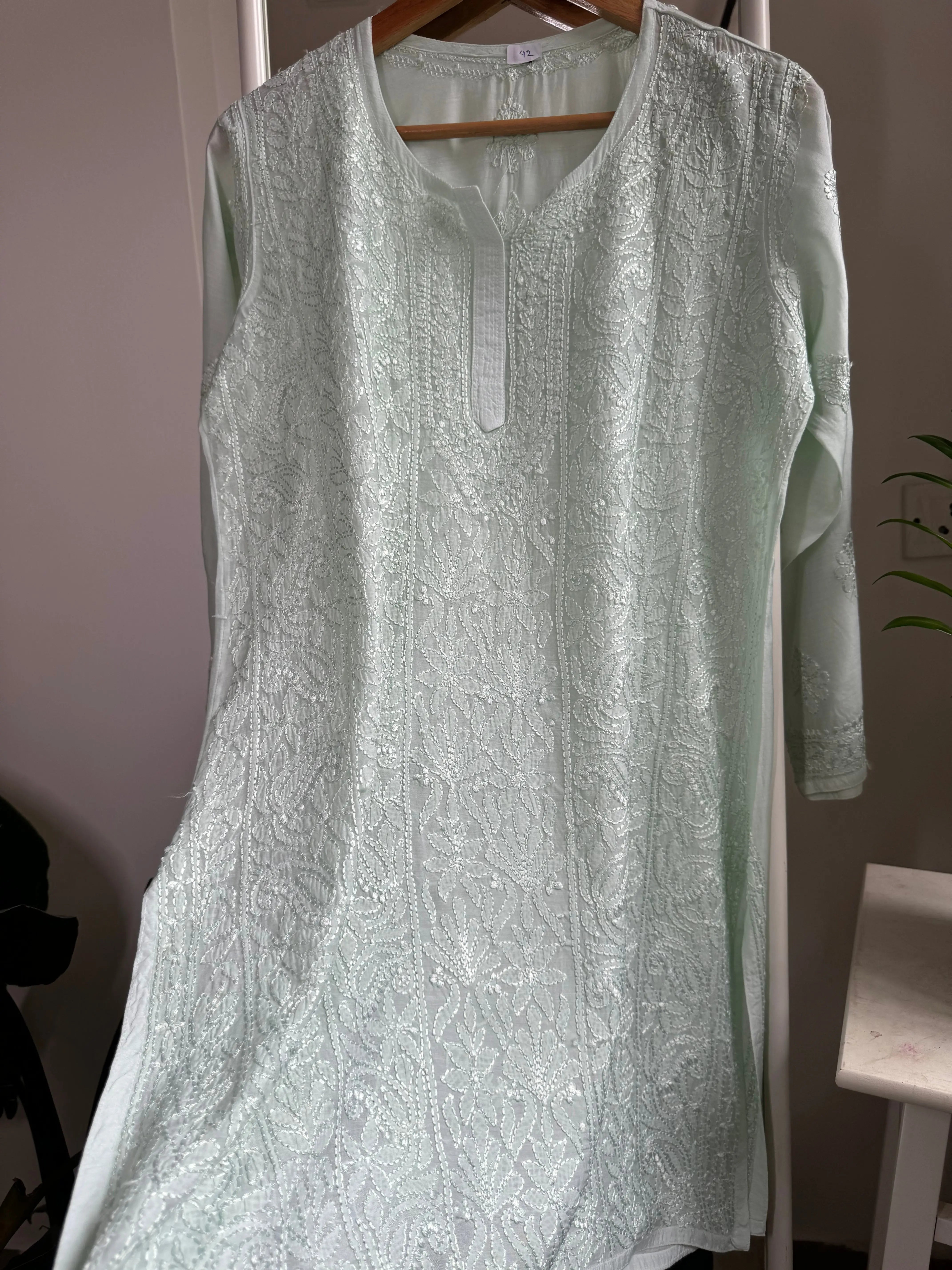 Chikankari Muslin short Top in Green ARIAA CHIKANKARI 