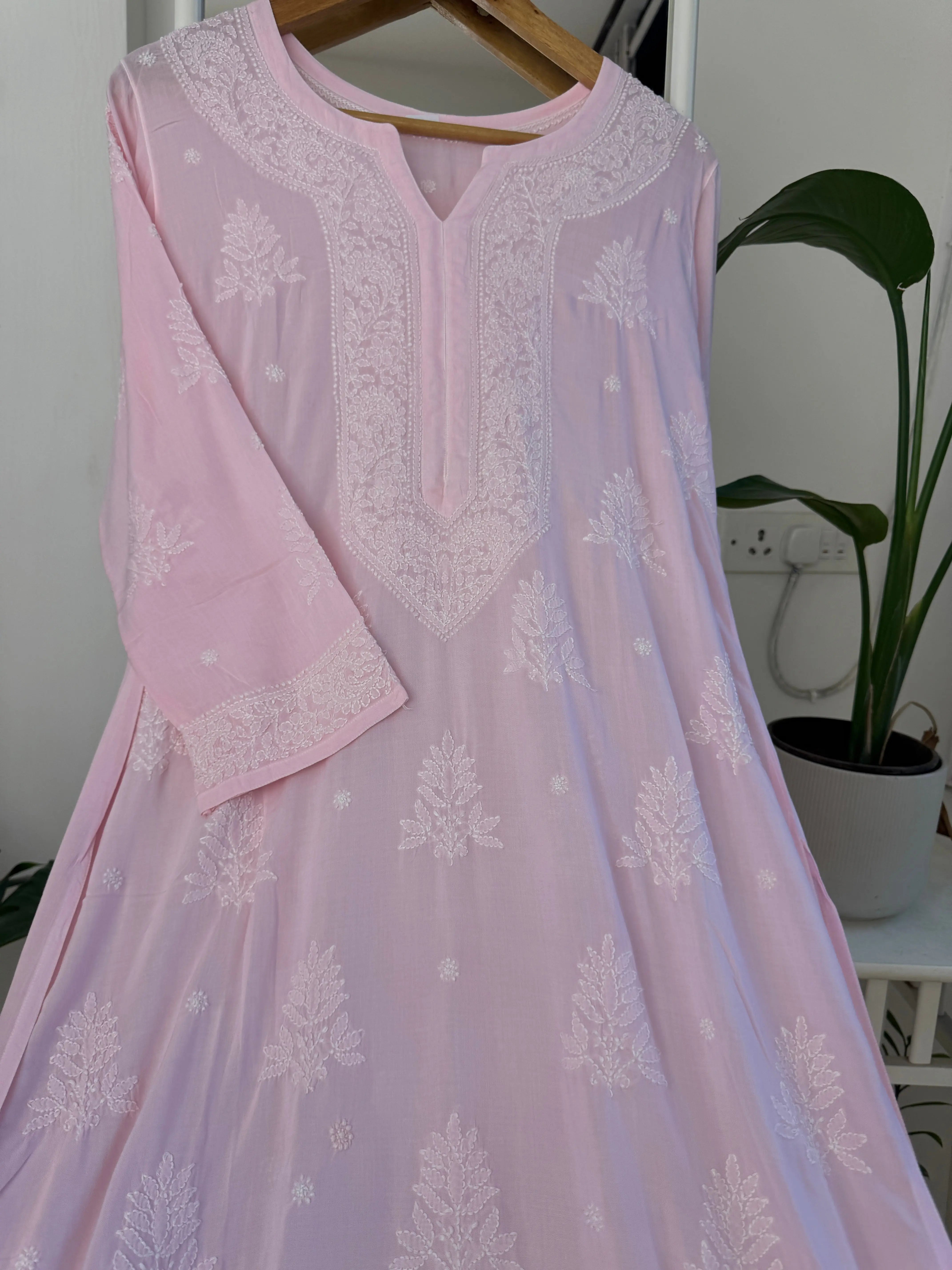 Premium Modal Chikankari Cotton Kurti - Pink - Noor Collection ARIAA CHIKANKARI 