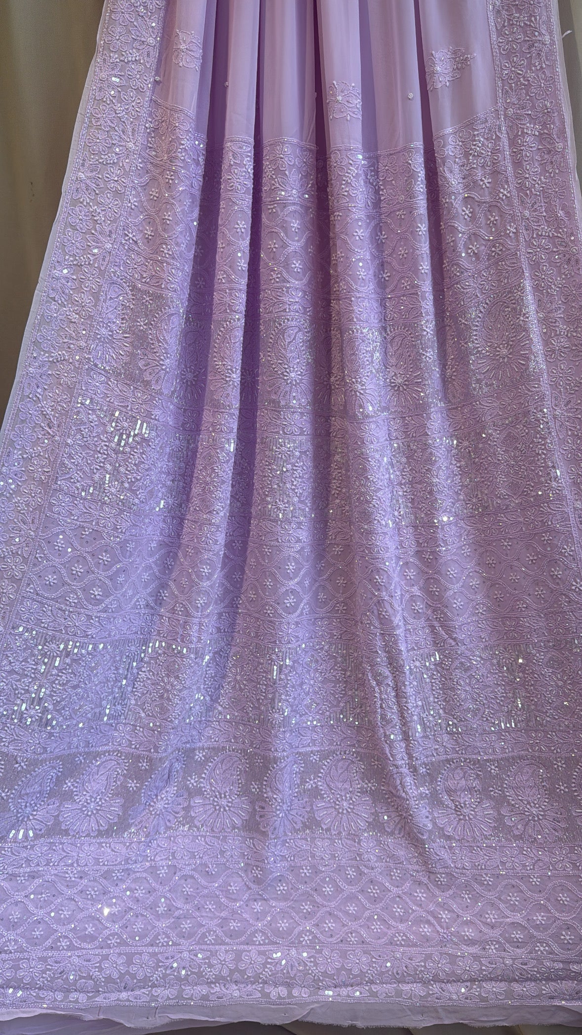 Viscose Lilac Chikankari saree with Pearl embellishments