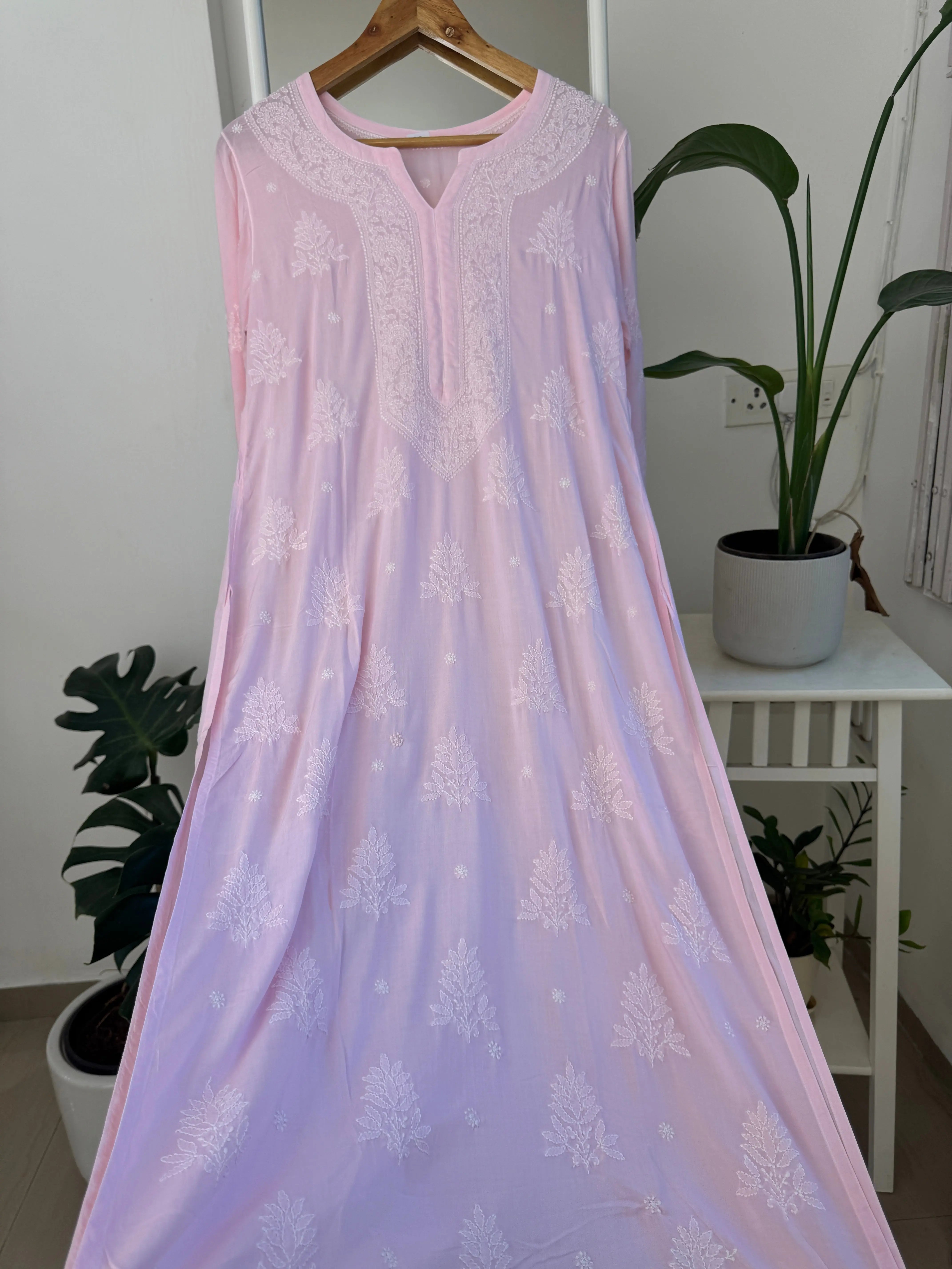Premium Modal Chikankari Cotton Kurti - Pink - Noor Collection ARIAA CHIKANKARI 