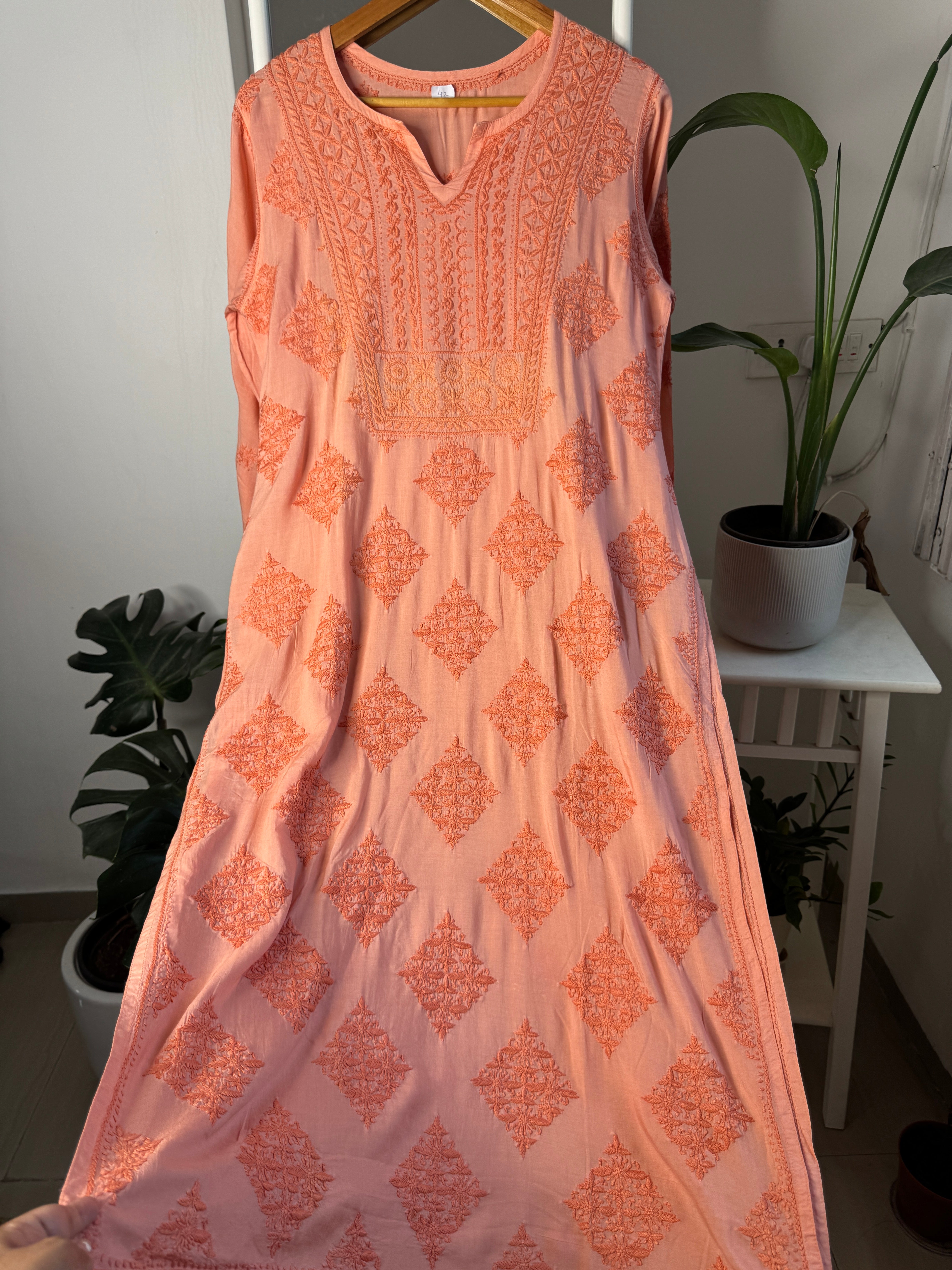 Premium Modal Chikankari Cotton Kurti - Orange