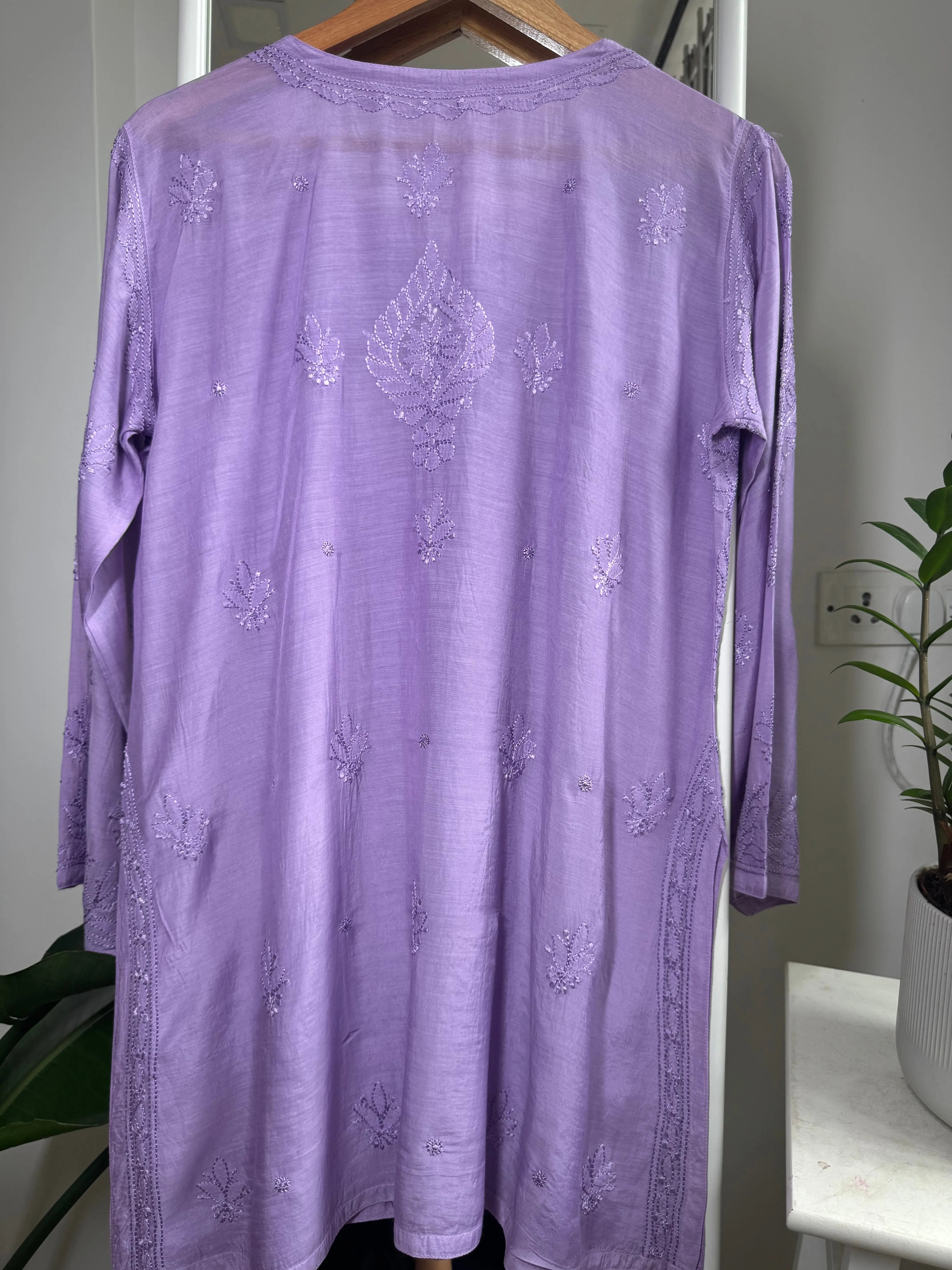 Chikankari Muslin short Top in Lavander ARIAA CHIKANKARI 