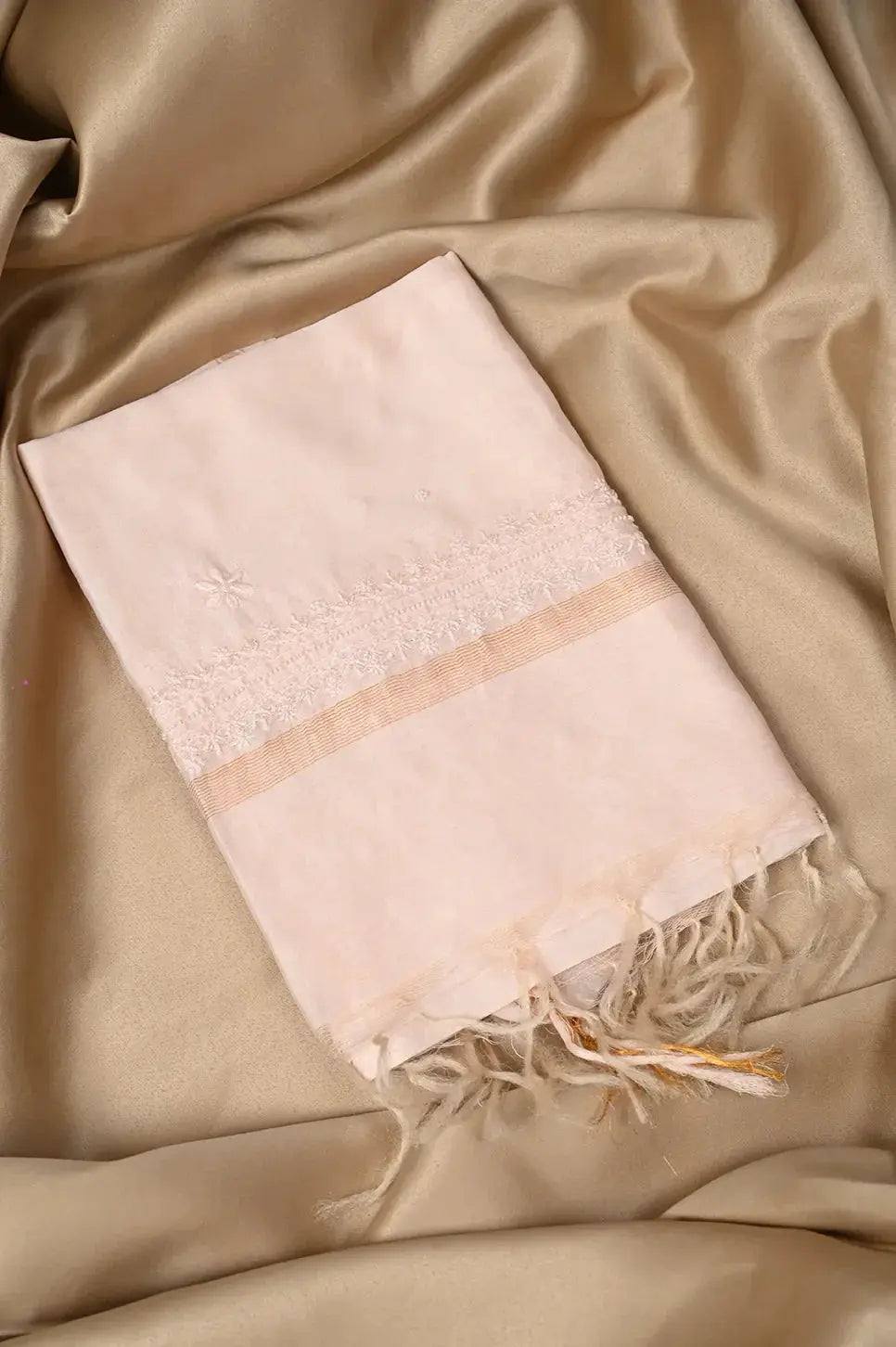 Chanderi Length with Dupatta - Peach: with Handcrafted Lucknawi Chikankari Embellishments