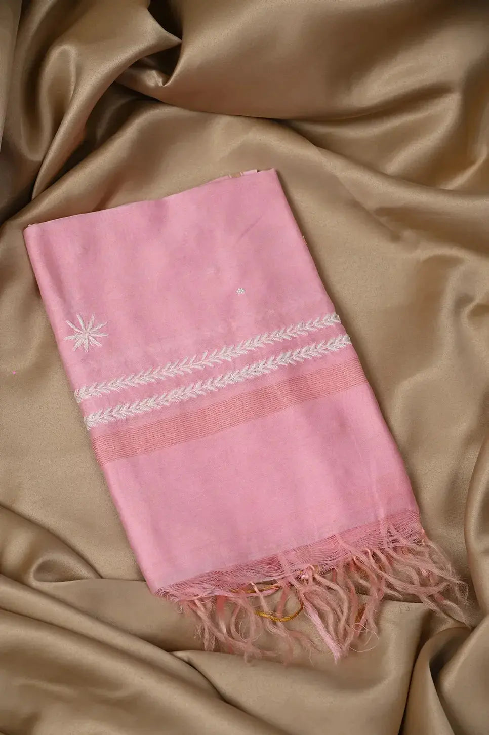 Chanderi Length with Dupatta - Dark Pink - Lucknawi Chikankari