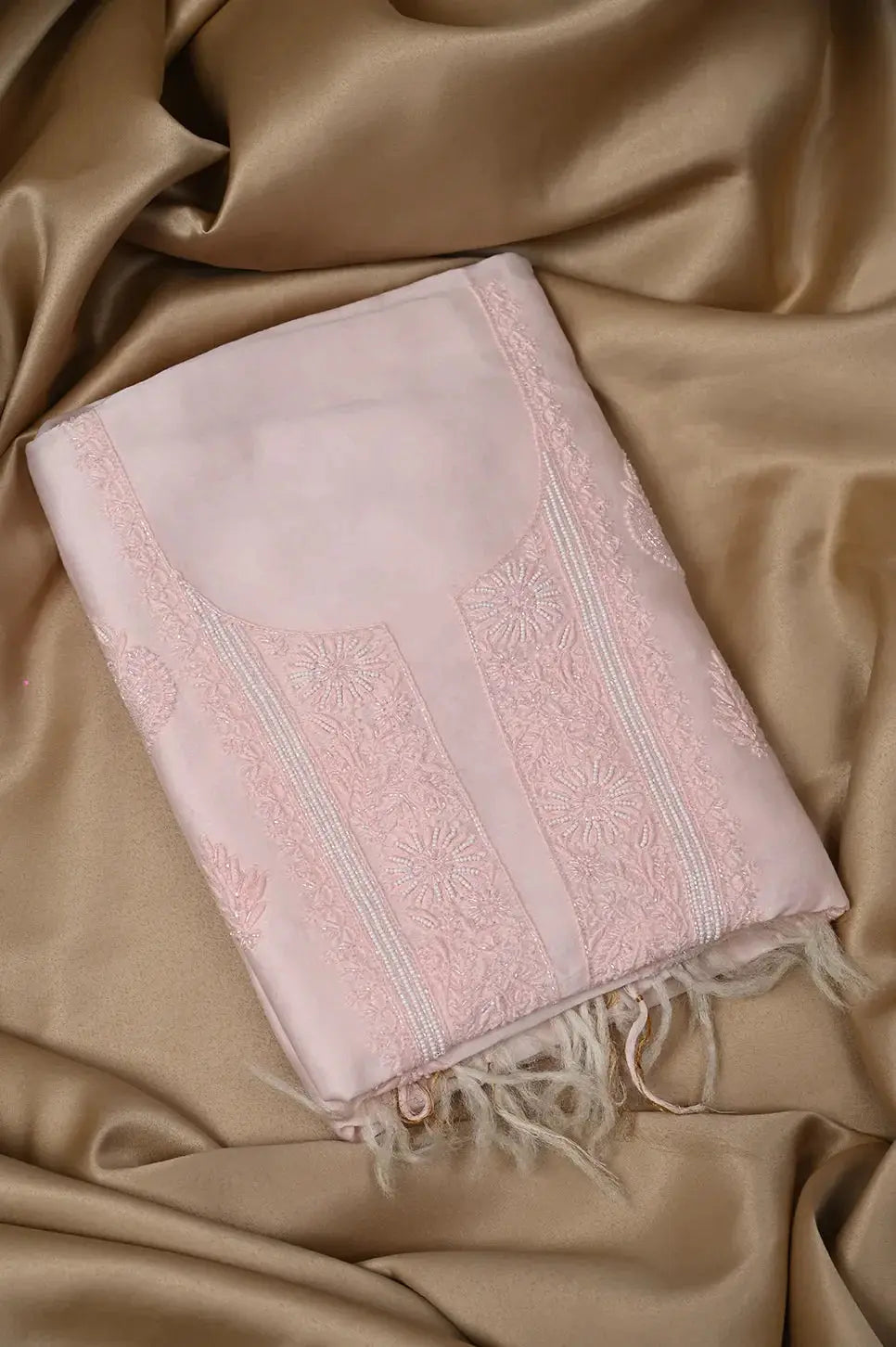 Chanderi Length with Dupatta - Light Pink - Lucknawi Chikankari