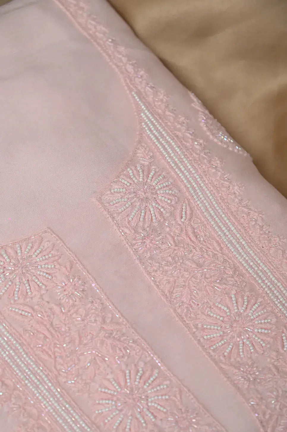 Chanderi Length with Dupatta - Light Pink - Lucknawi Chikankari