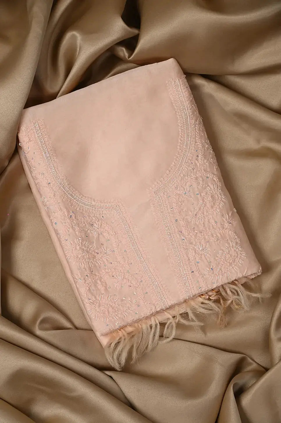 Chanderi Length with Dupatta - Peach: with Handcrafted Lucknawi Chikankari Embellishments