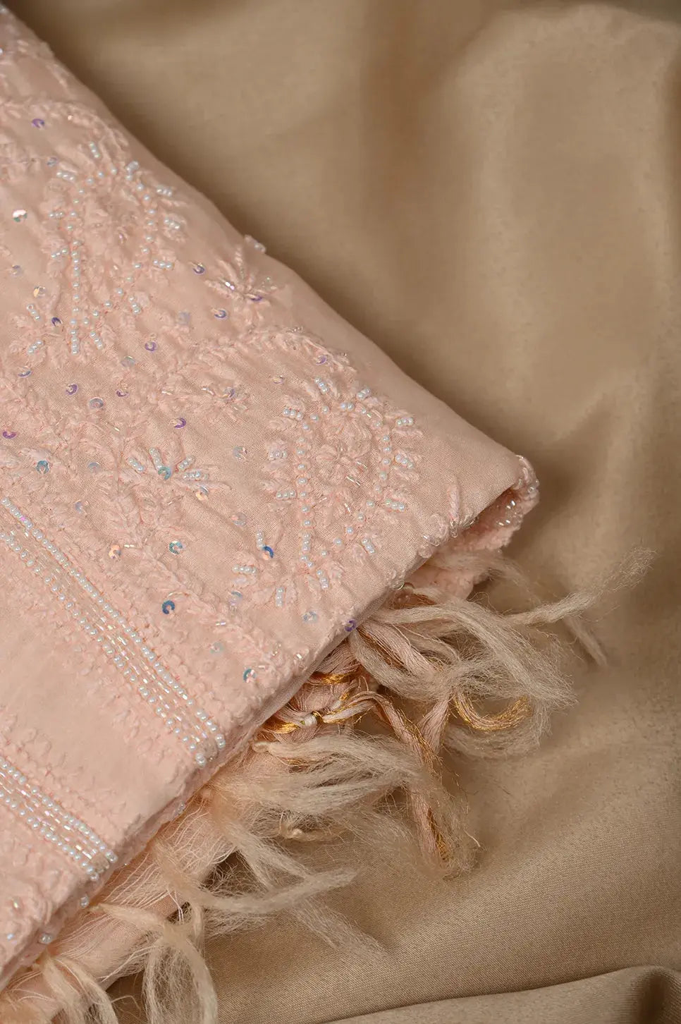 Chanderi Length with Dupatta - Peach: with Handcrafted Lucknawi Chikankari Embellishments