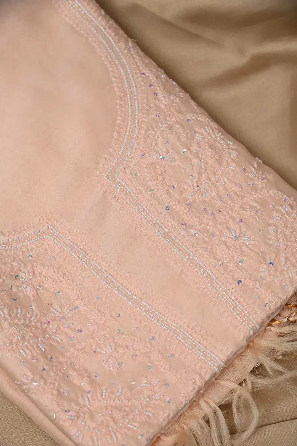 Chanderi Length with Dupatta - Peach: with Handcrafted Lucknawi Chikankari Embellishments