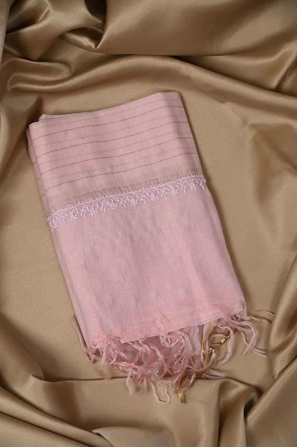 Mul Chanderi Length with Dupatta (with Pearl) - Baby Pink - Lucknawi Chikankari