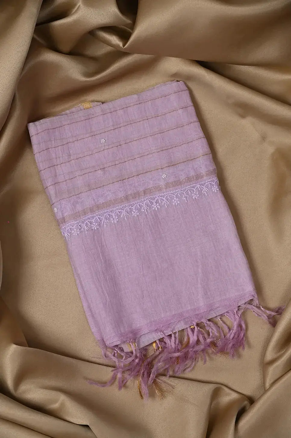 Mul Chanderi Length with Dupatta (with Pearl) - Lilac - Lucknawi Chikankari