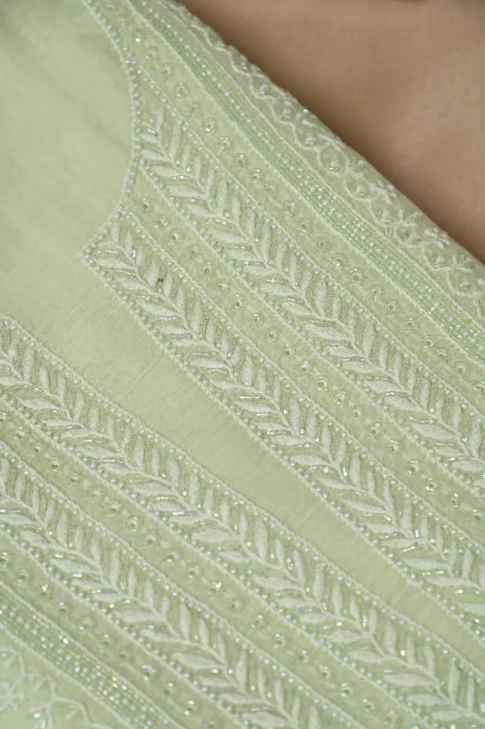 Mul Chanderi Length with Dupatta (with Pearl) - Lemon Yellow 3 - Lucknawi Chikankari