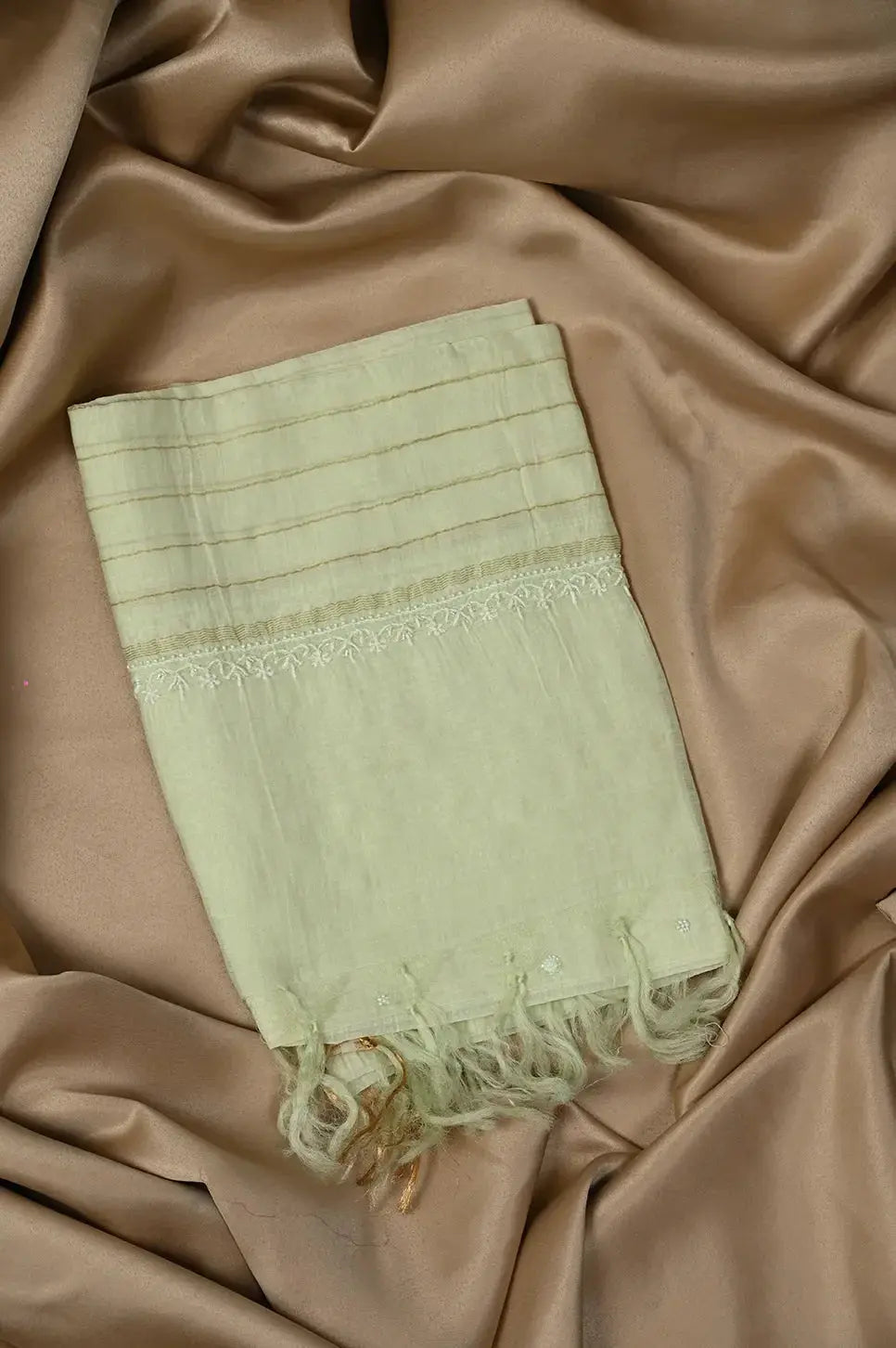 Mul Chanderi Length with Dupatta (with Pearl) - Lemon Yellow 3 - Lucknawi Chikankari