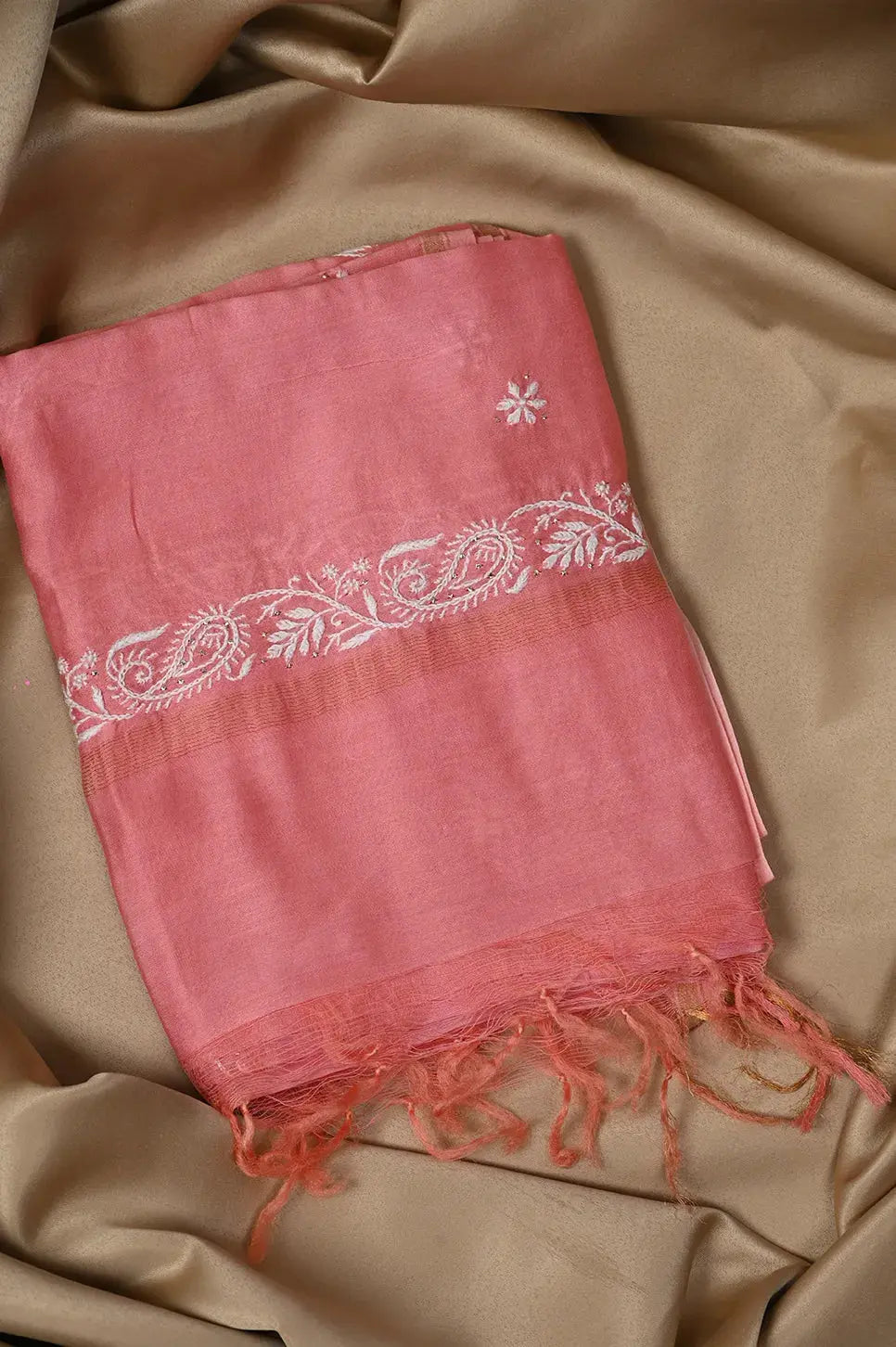 Chanderi Length Mukaish with Dupatta - Rosewood 2 - Lucknawi Chikankari