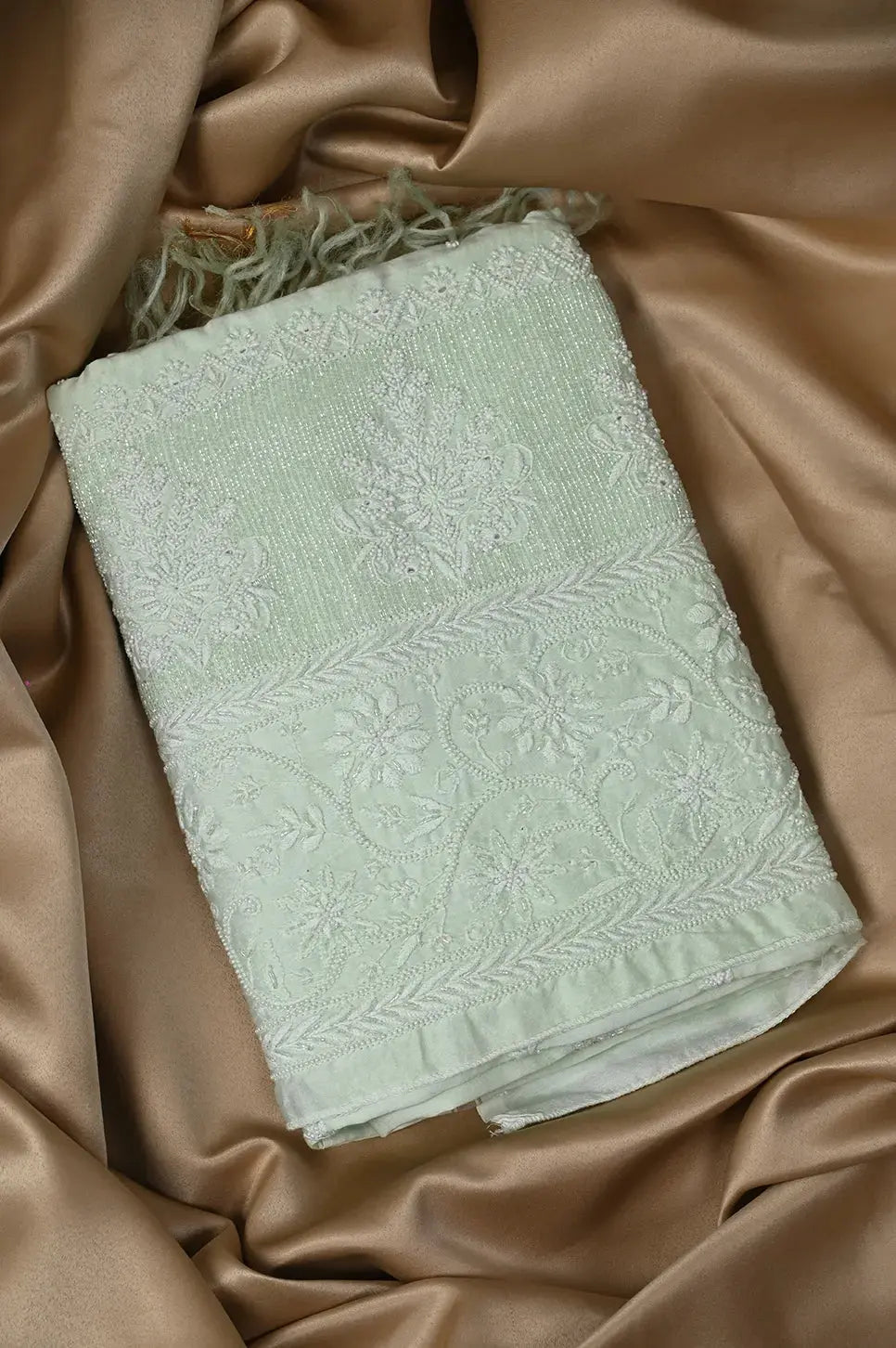 Chanderi Length with Dupatta - Sage Green: adorned with Authentic Lucknawi Chikankari Details