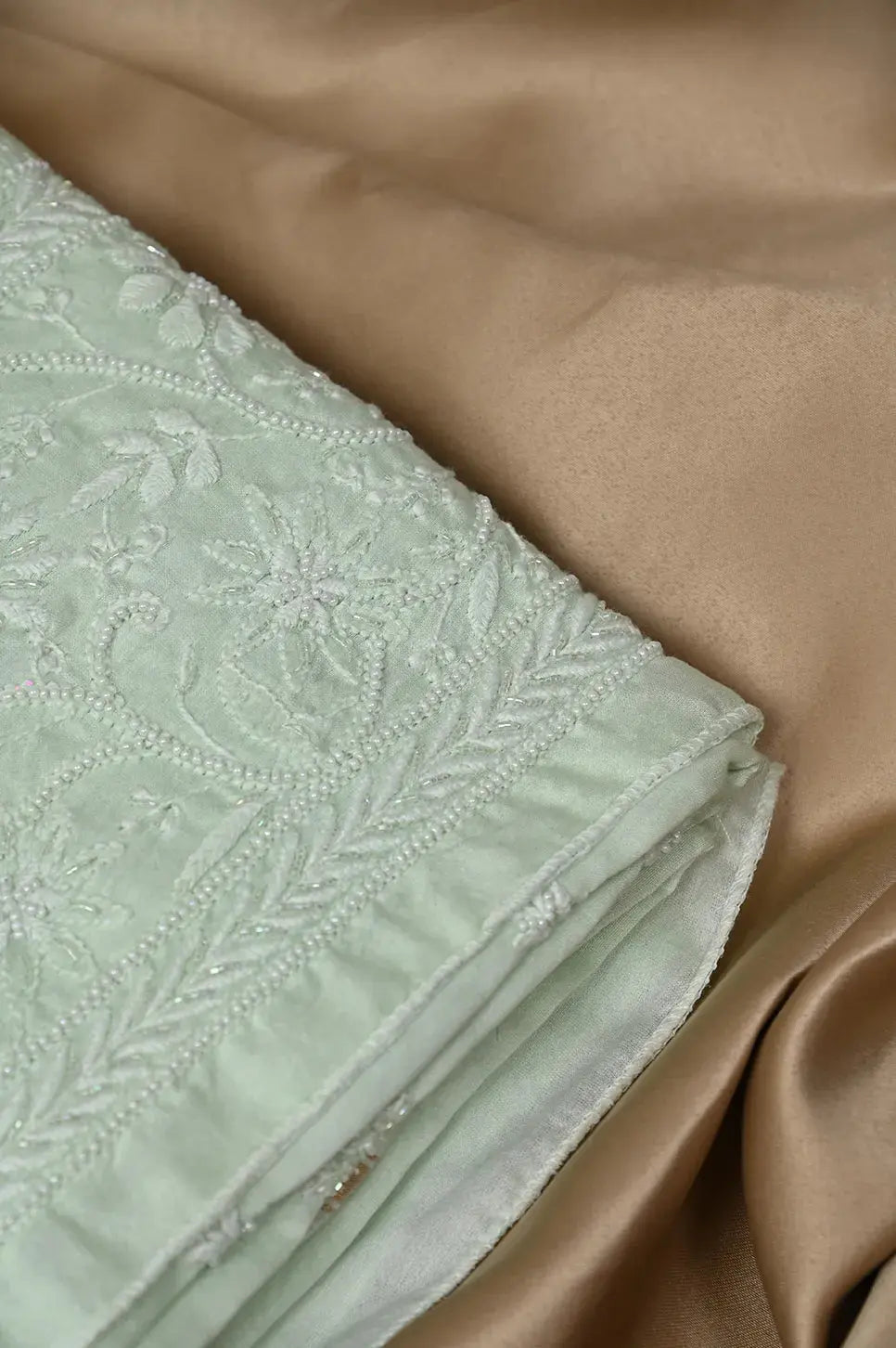 Chanderi Length with Dupatta - Sage Green: adorned with Authentic Lucknawi Chikankari Details