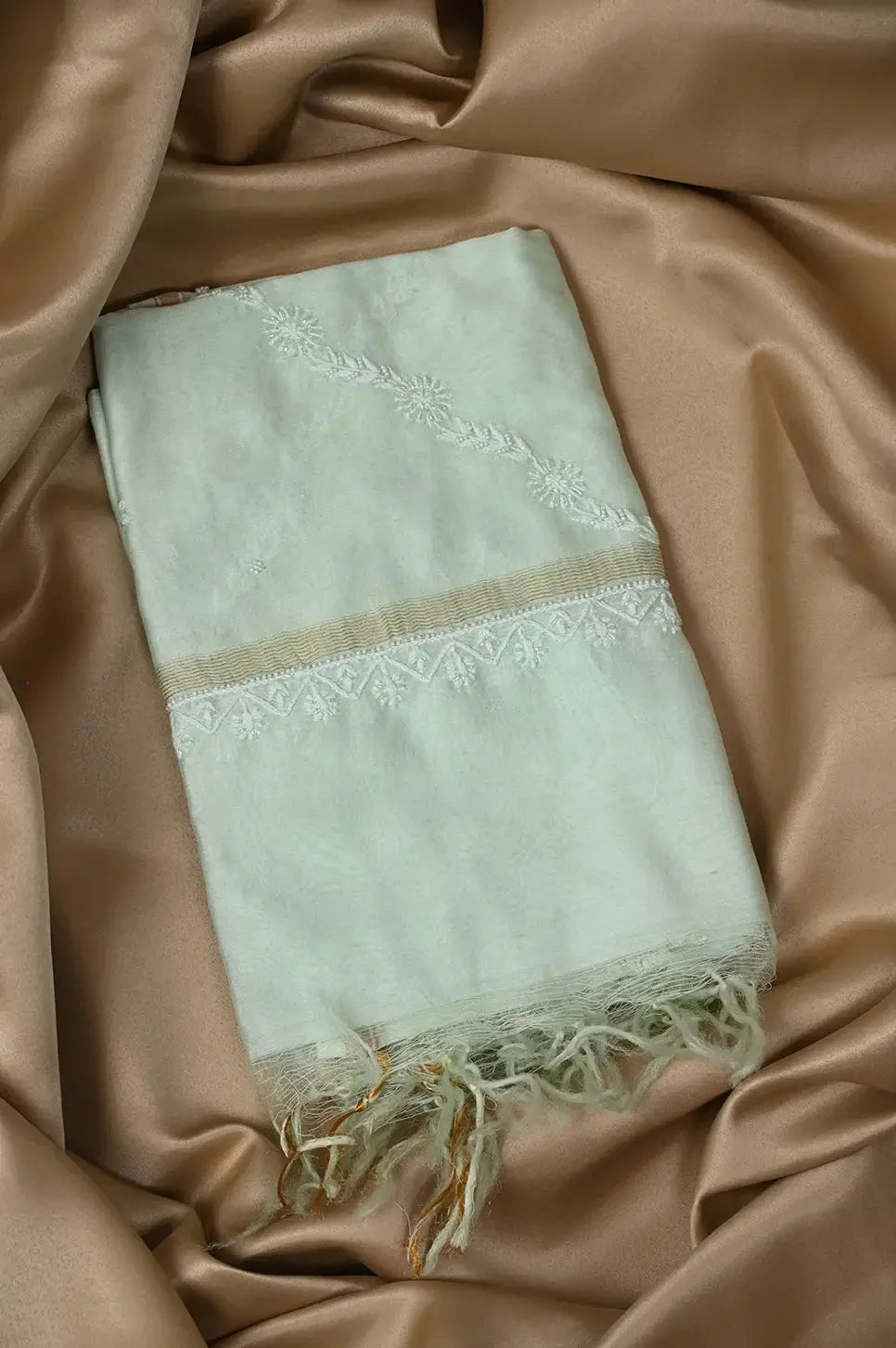 Chanderi Length with Dupatta - Sage Green: adorned with Authentic Lucknawi Chikankari Details