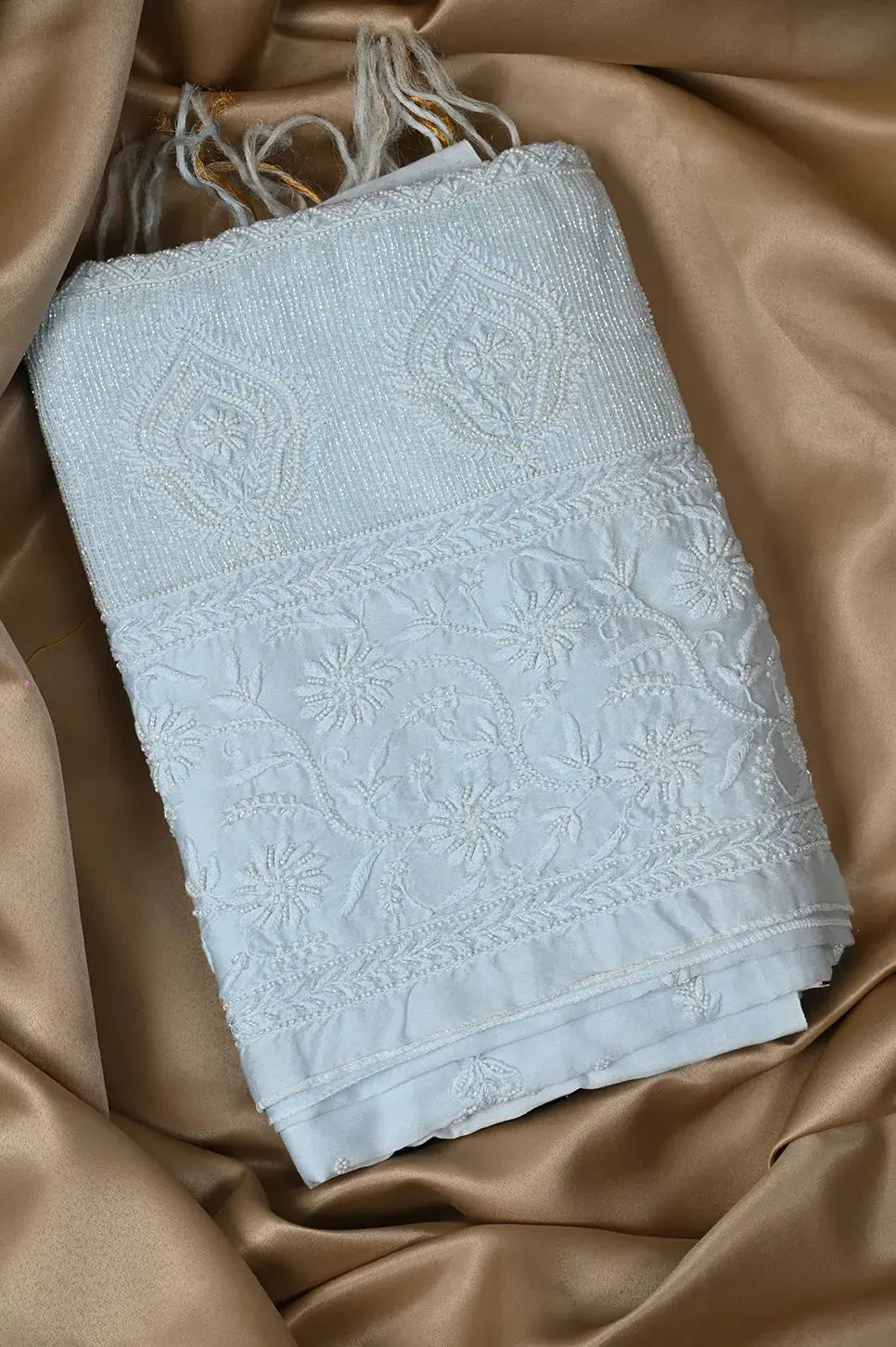 Chanderi Length with Dupatta - Powder Blue: Hnadcrafted adorned with Authentic Lucknawi Chikankari Details