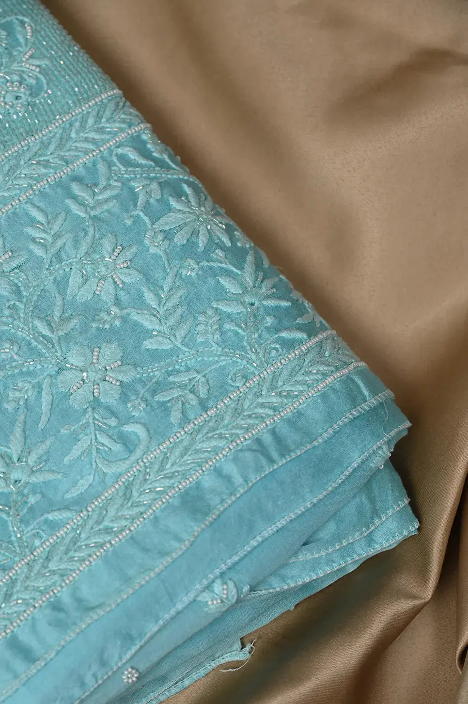 Chanderi Length with Dupatta - Firozi Blue - Lucknawi Chikankari