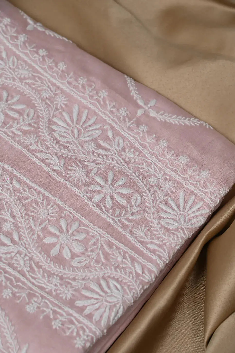 Chanderi Length with Dupatta - Pale Pink - Lucknawi Chikankari