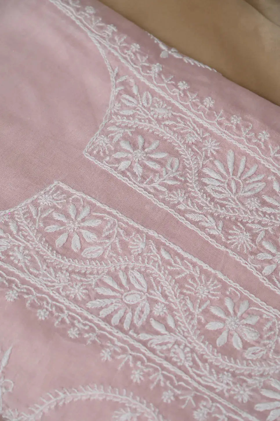 Chanderi Length with Dupatta - Pale Pink - Lucknawi Chikankari