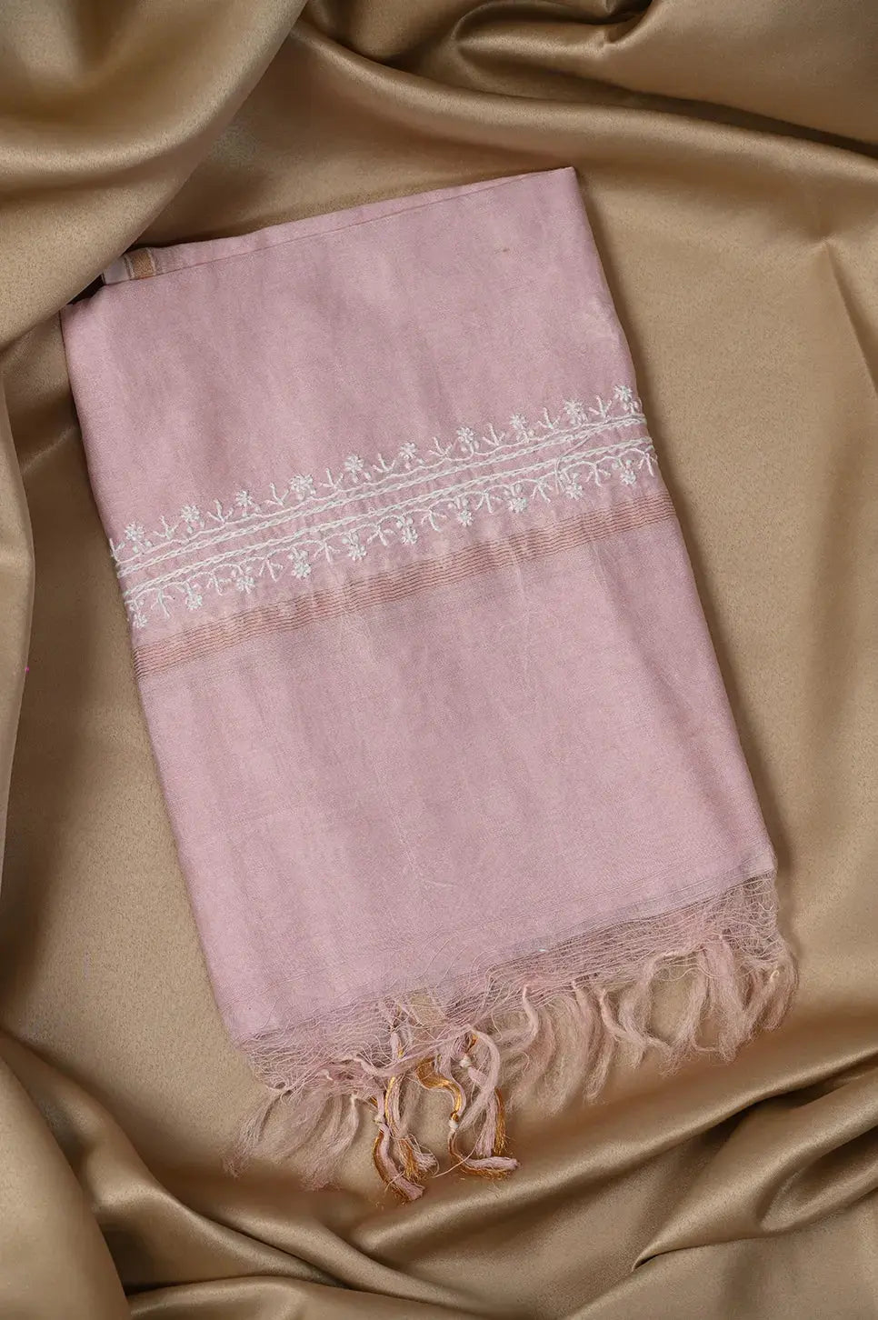 Chanderi Length with Dupatta - Pale Pink - Lucknawi Chikankari