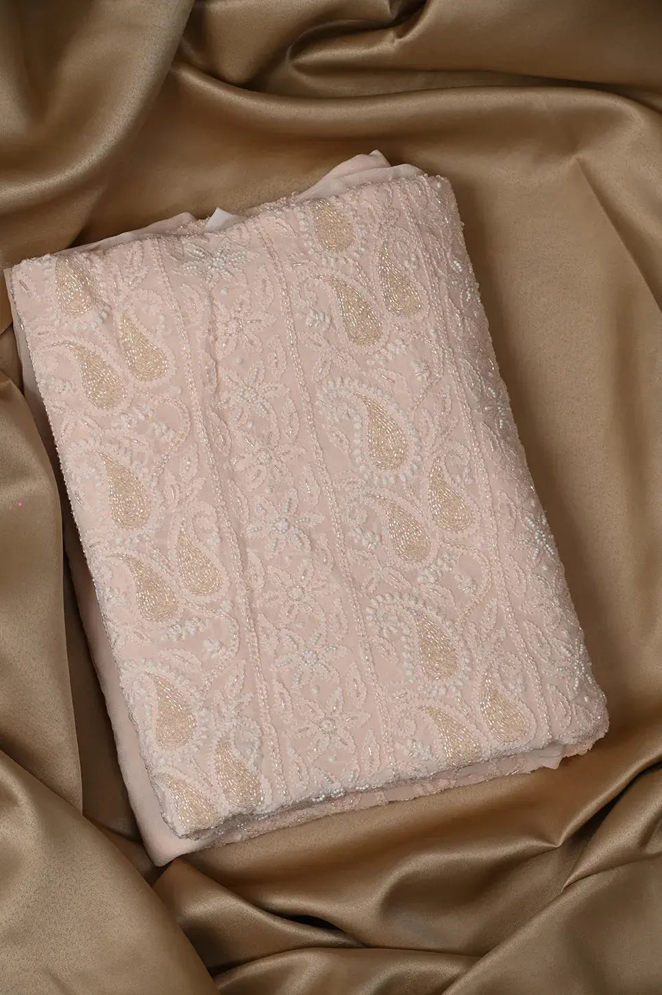 Viscose Length with Dupatta - Peach 3 - Lucknawi Chikankari