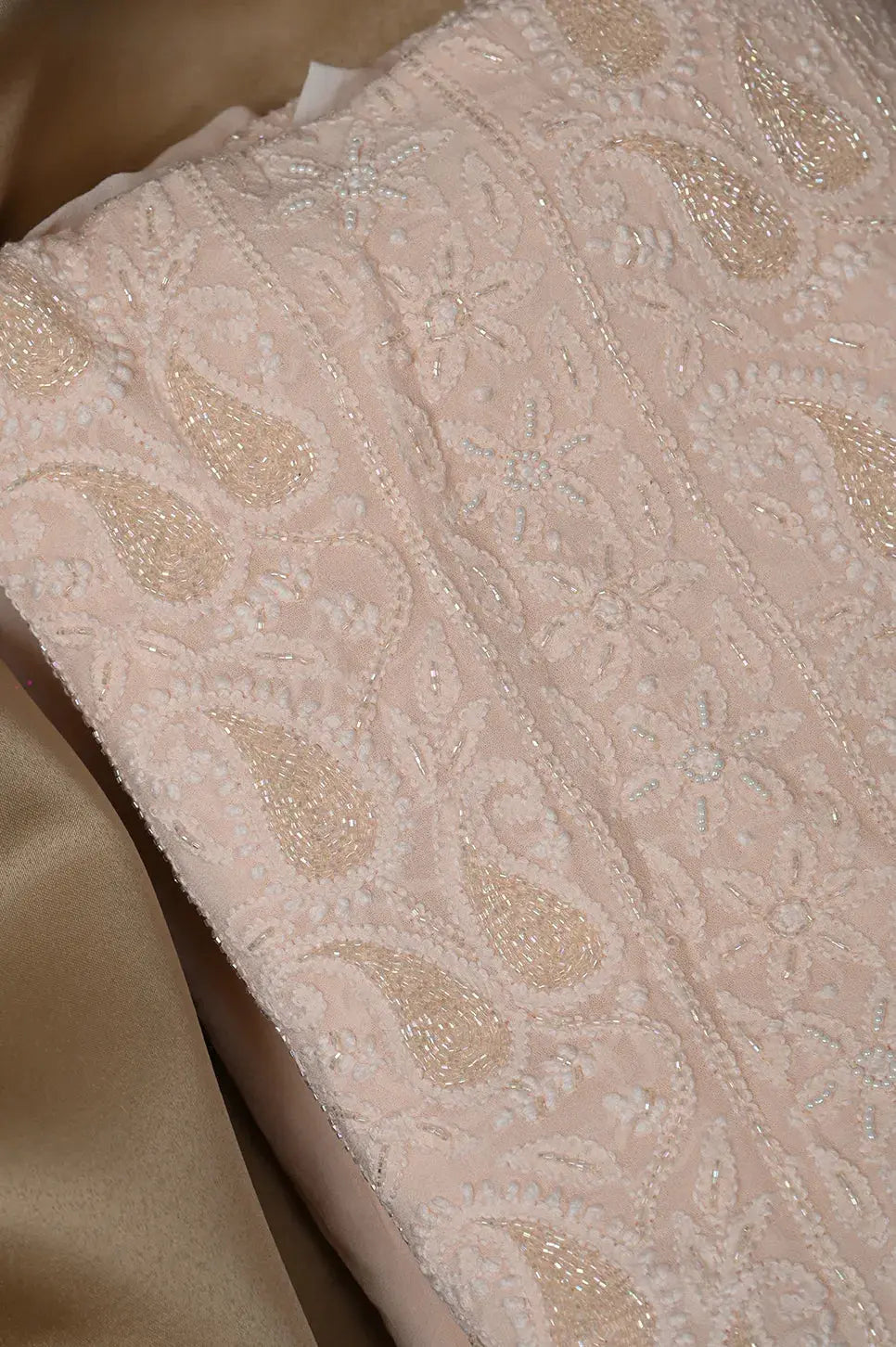 Viscose Length with Dupatta - Peach 3 - Lucknawi Chikankari