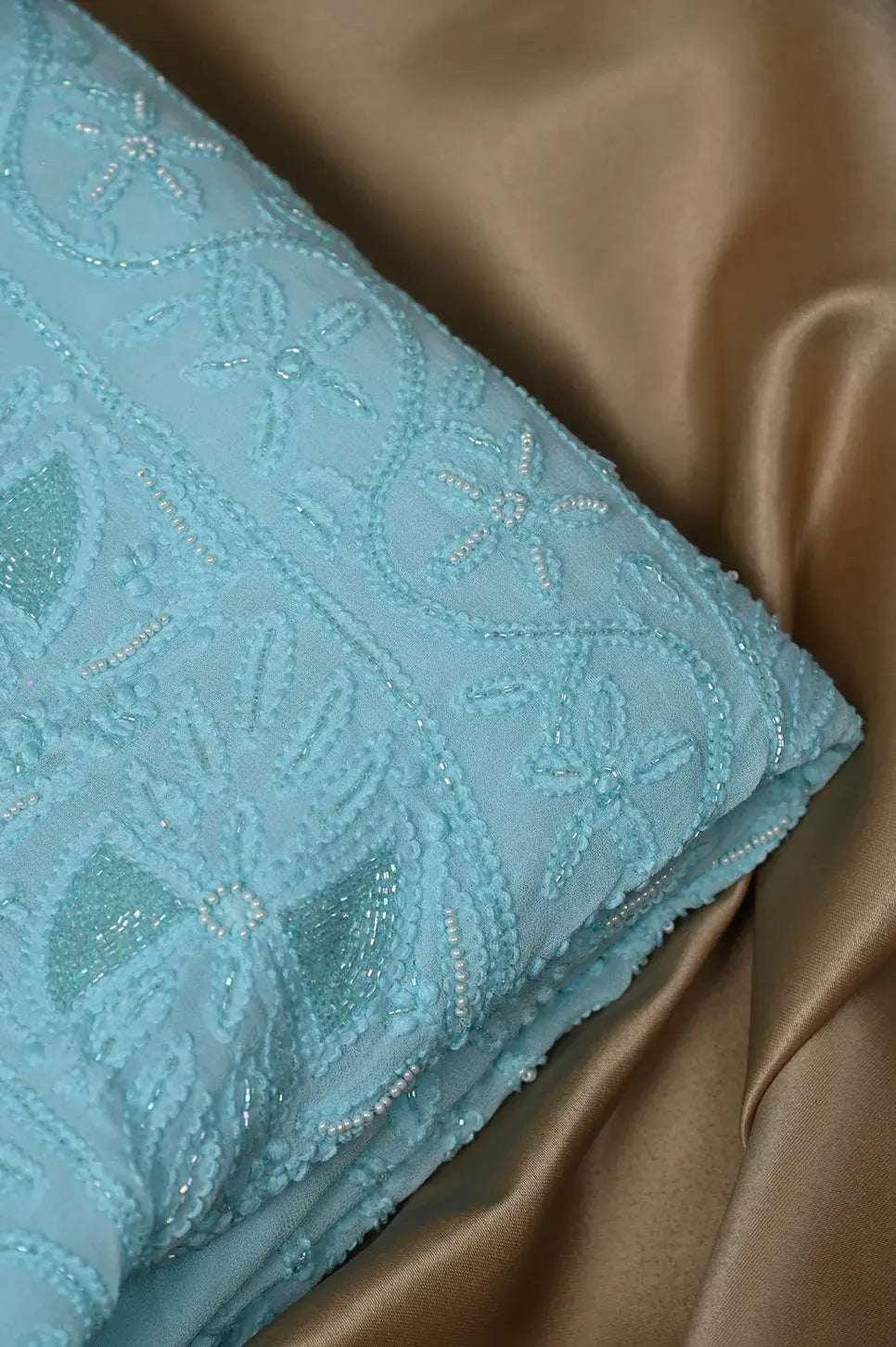 Viscose Length with Dupatta - Cyan Blue - Lucknawi Chikankari