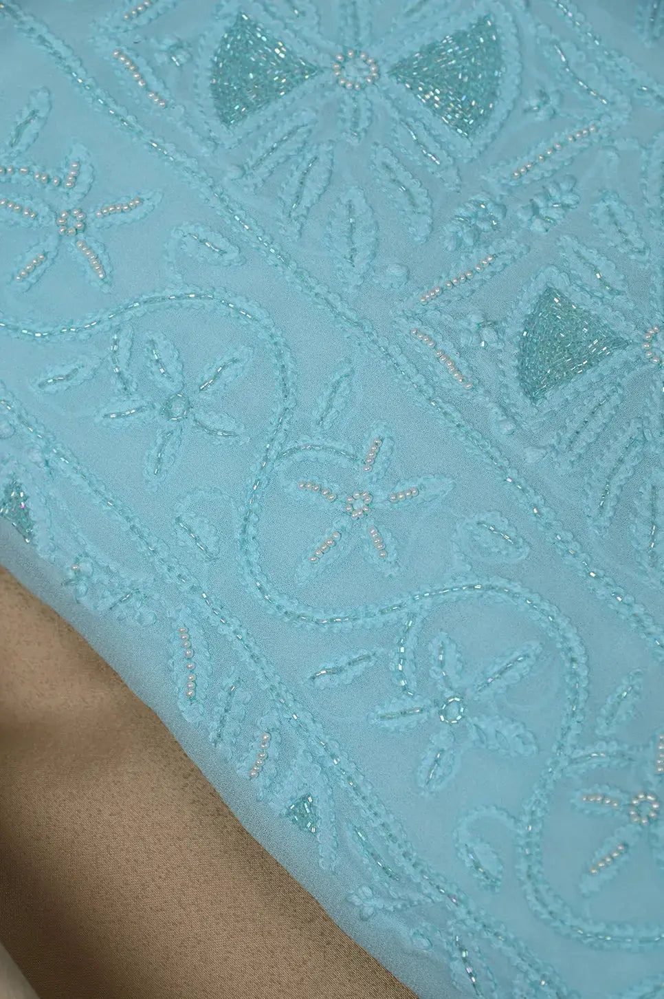 Viscose Length with Dupatta - Cyan Blue - Lucknawi Chikankari