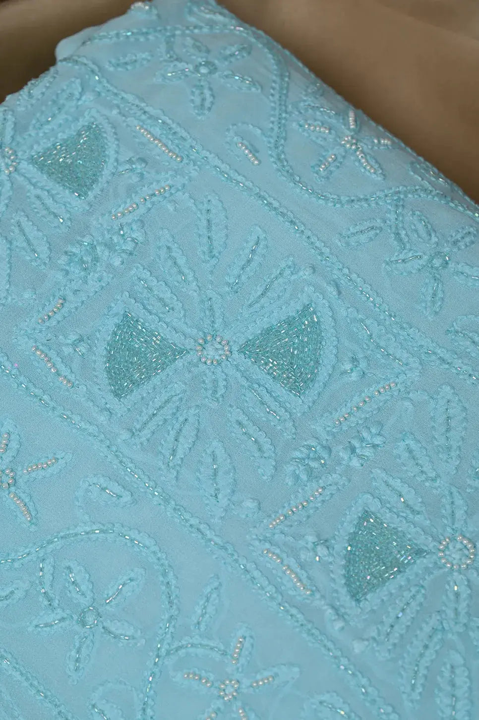 Viscose Length with Dupatta - Cyan Blue - Lucknawi Chikankari