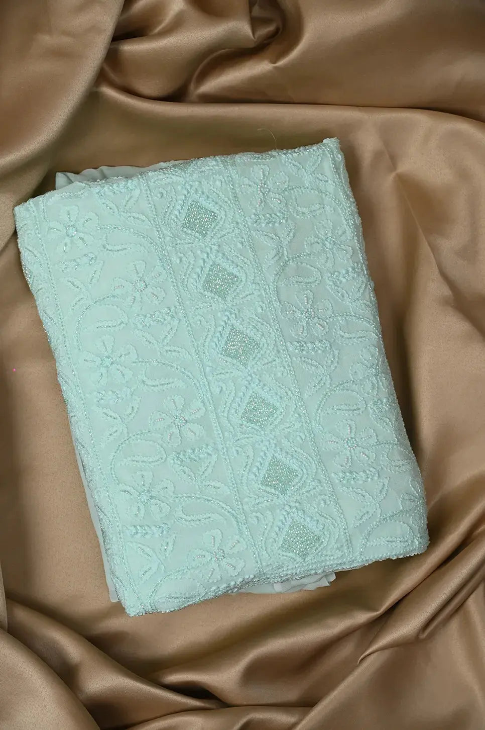 Viscose Length with Dupatta - Cyan Blue 2 - Lucknawi Chikankari