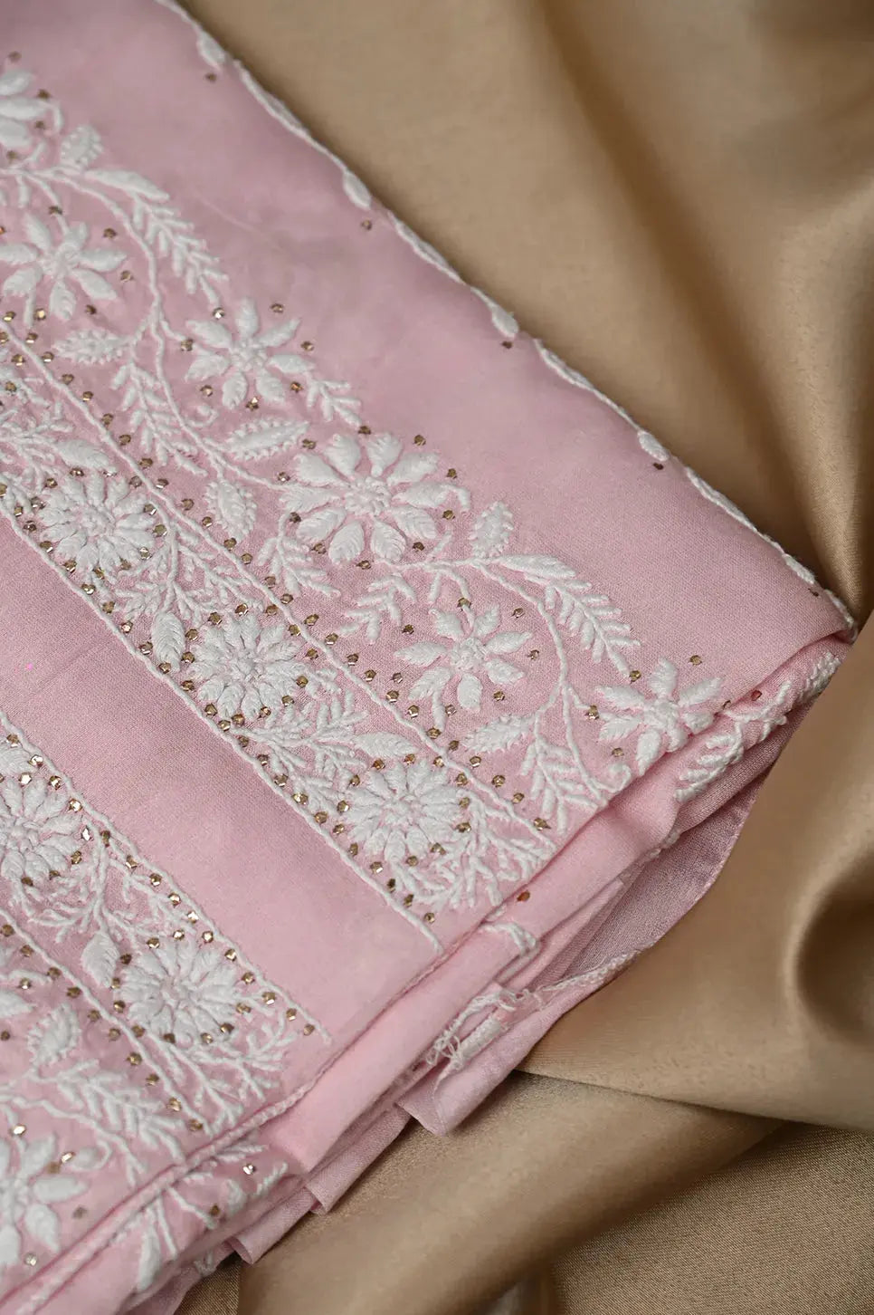 Chanderi Length Mukaish with Dupatta - Pale Pink: adorned with Authentic Lucknawi Chikankari Details