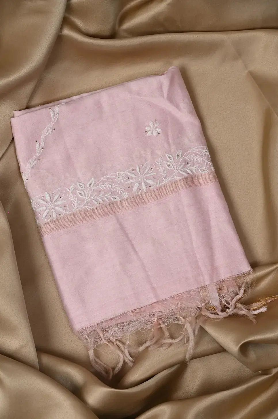 Chanderi Length Mukaish with Dupatta - Pale Pink: adorned with Authentic Lucknawi Chikankari Details