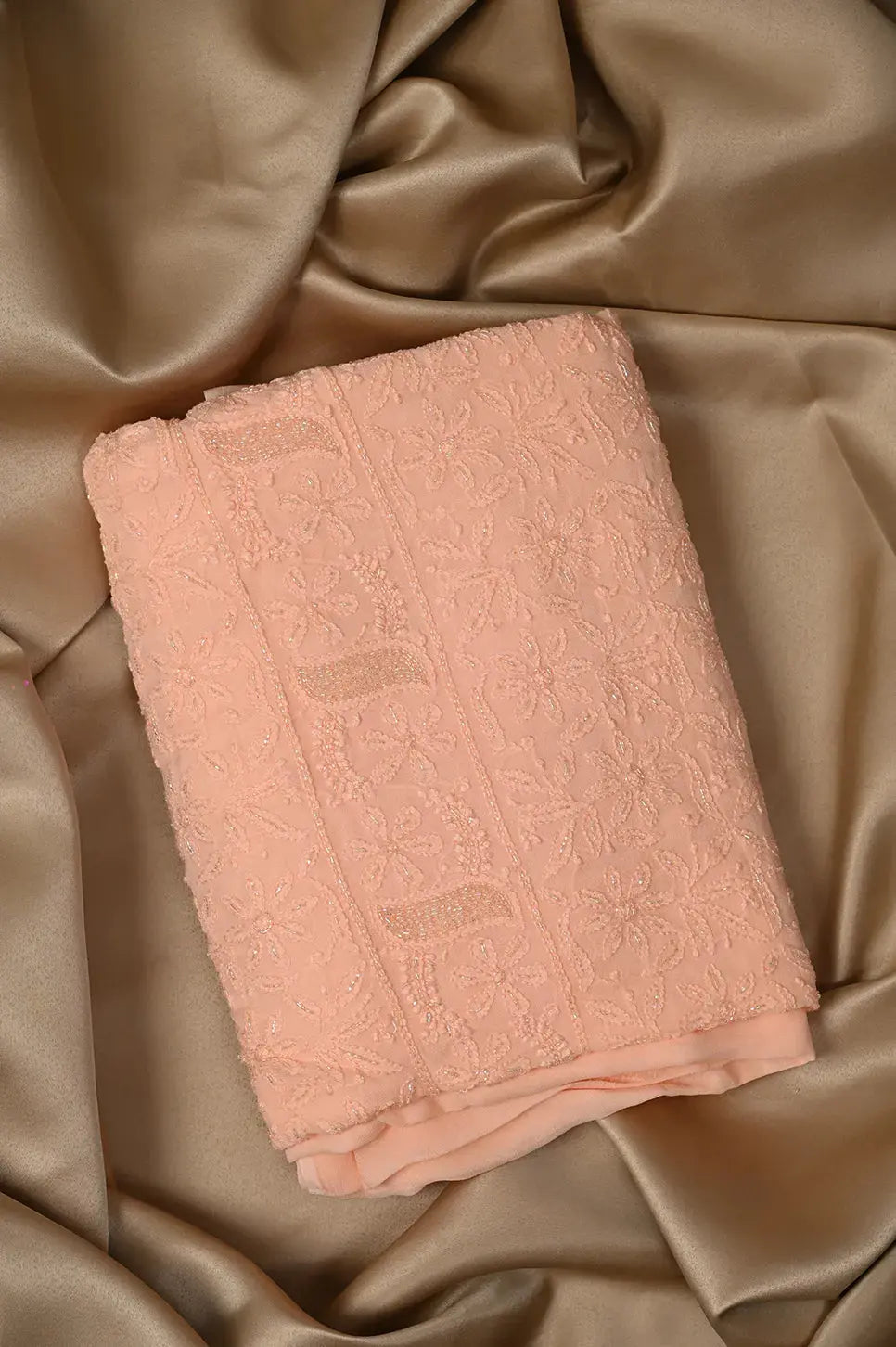 Viscose Length with Dupatta - Peach 2 - Lucknawi Chikankari