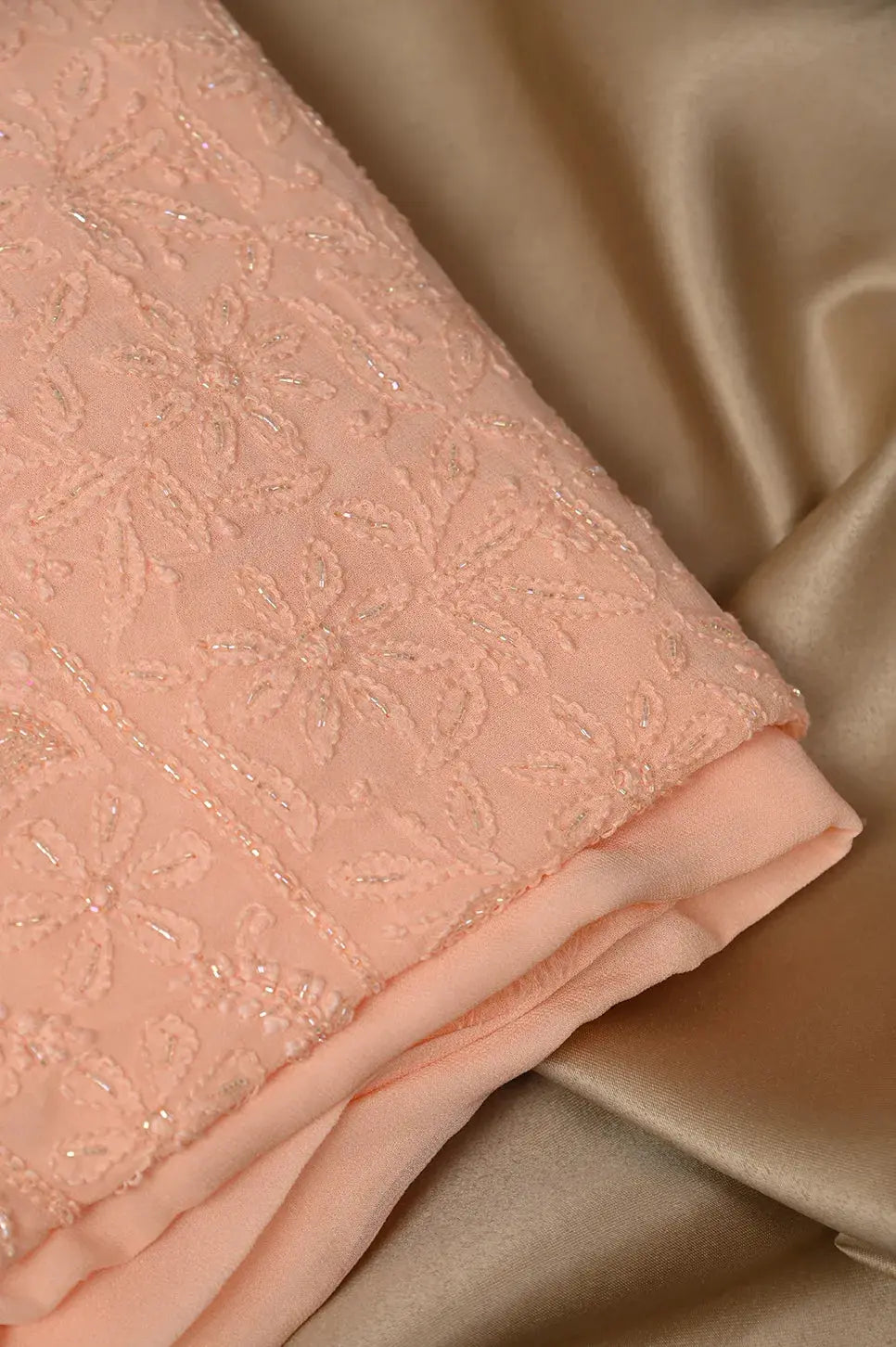 Viscose Length with Dupatta - Peach 2 - Lucknawi Chikankari