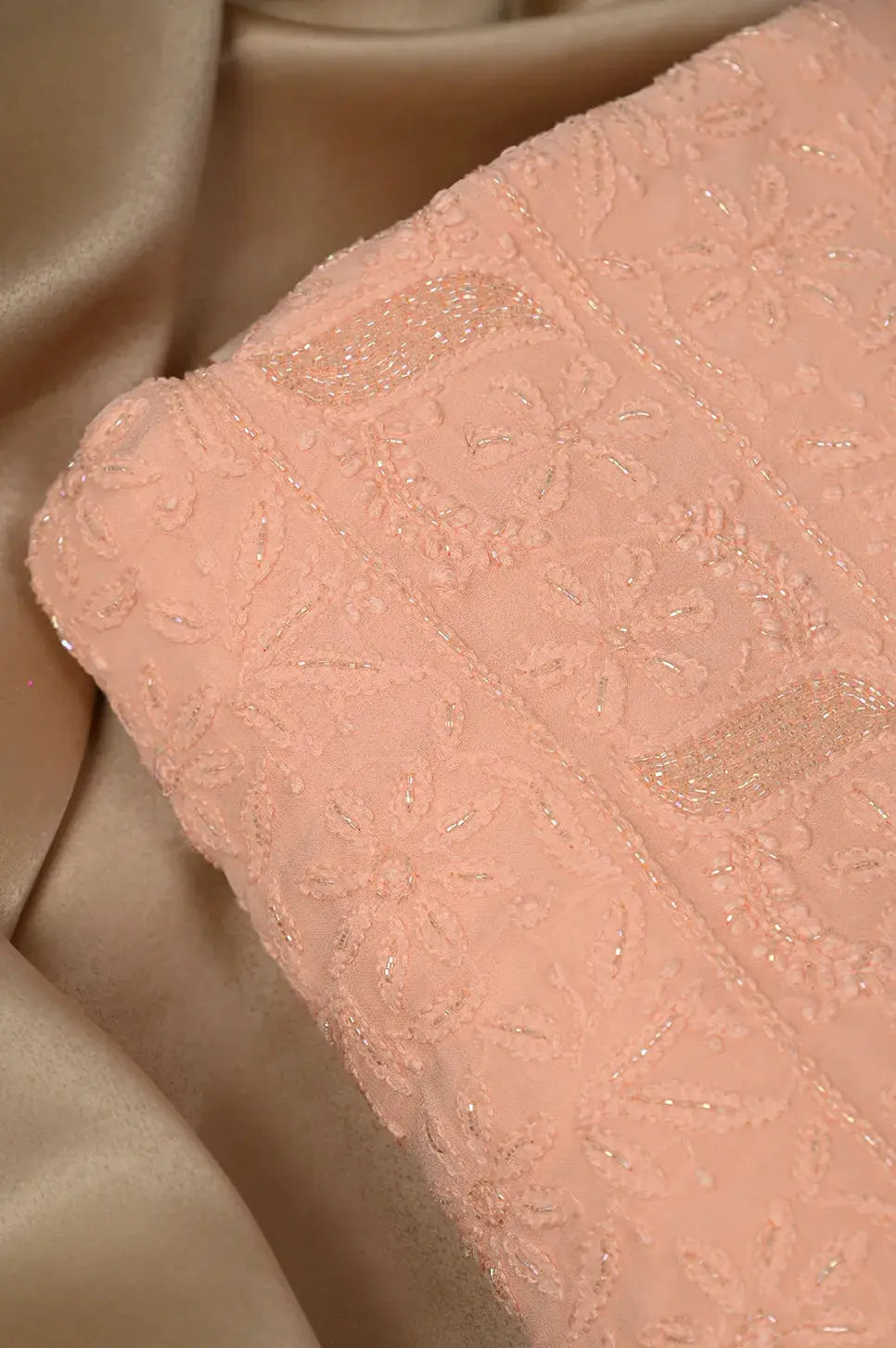 Viscose Length with Dupatta - Peach 2 - Lucknawi Chikankari