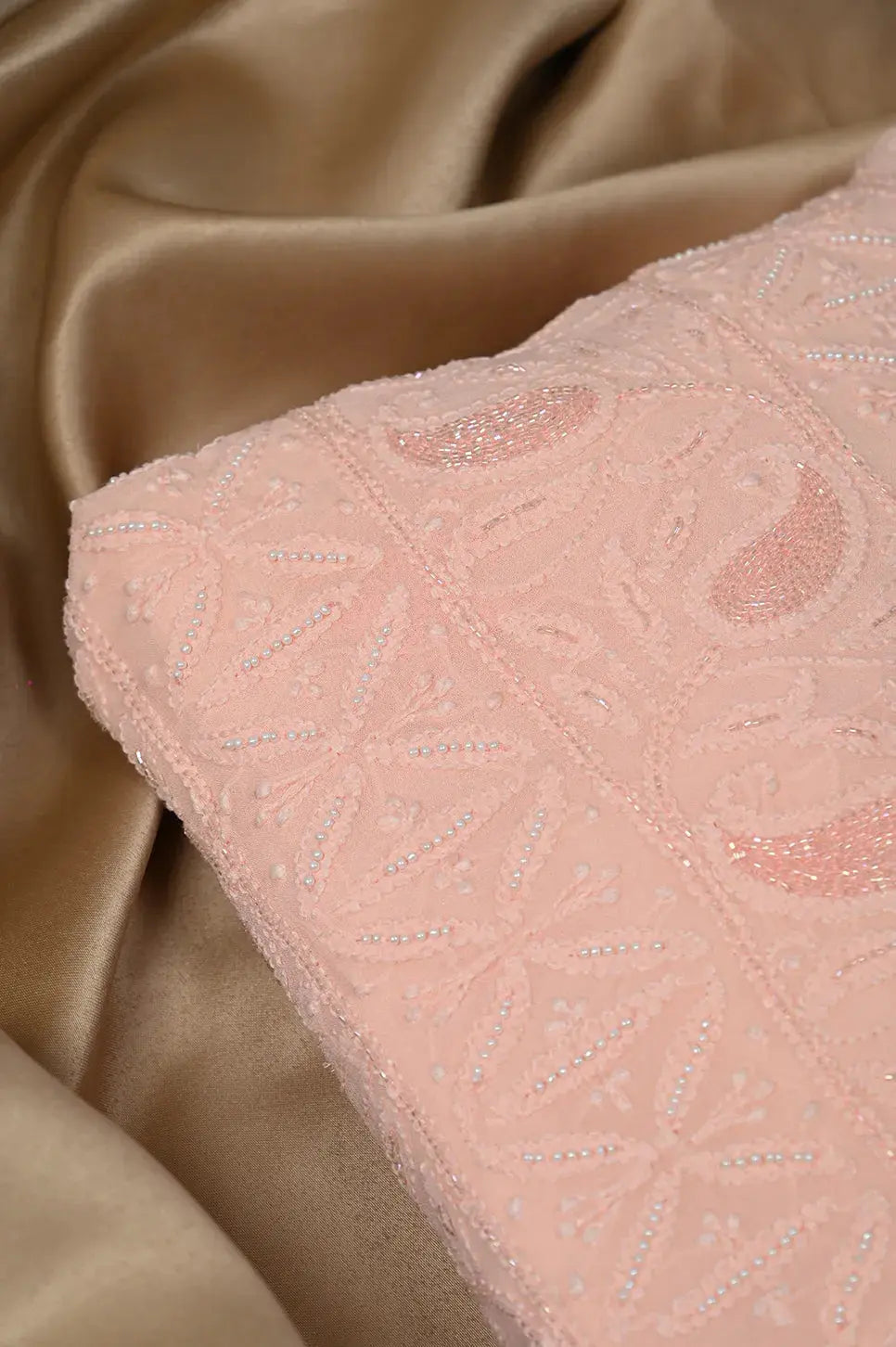 Viscose Length with Dupatta - Peach - Lucknawi Chikankari