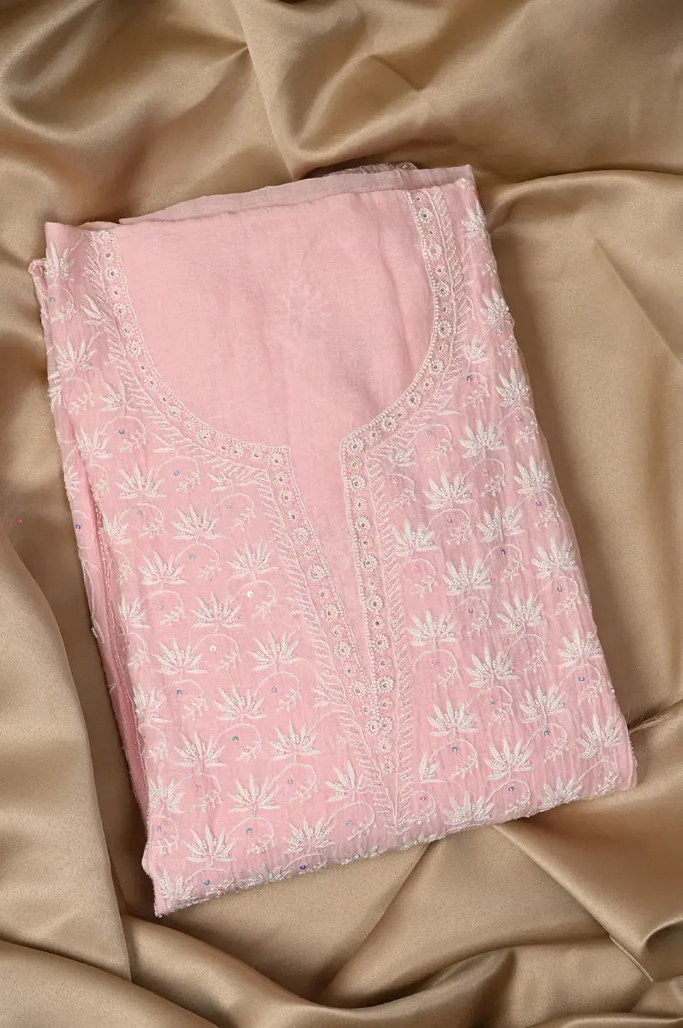 Mul Chanderi Anarkali - Baby Pink 2 - Lucknawi Chikankari