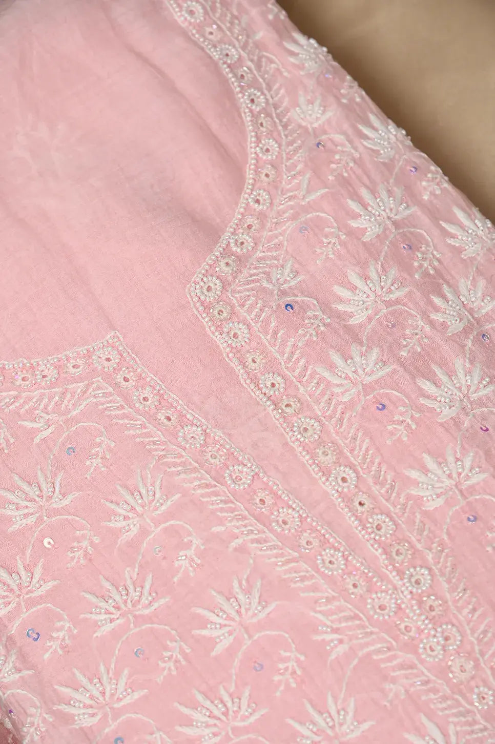 Mul Chanderi Anarkali - Baby Pink 2 - Lucknawi Chikankari