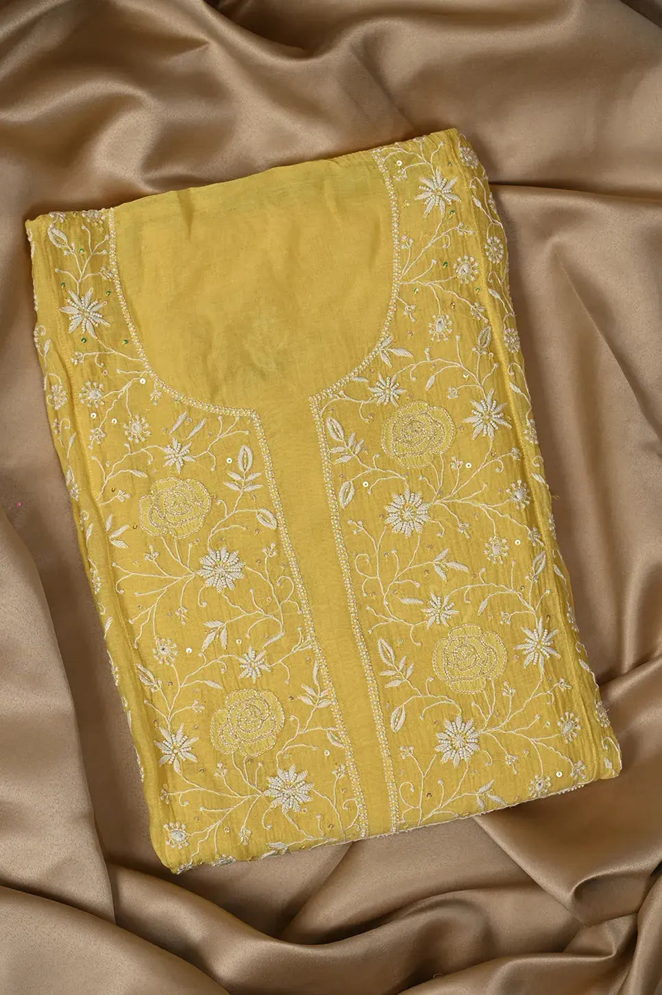 Mul Chanderi Anarkali - Yellow - Lucknawi Chikankari