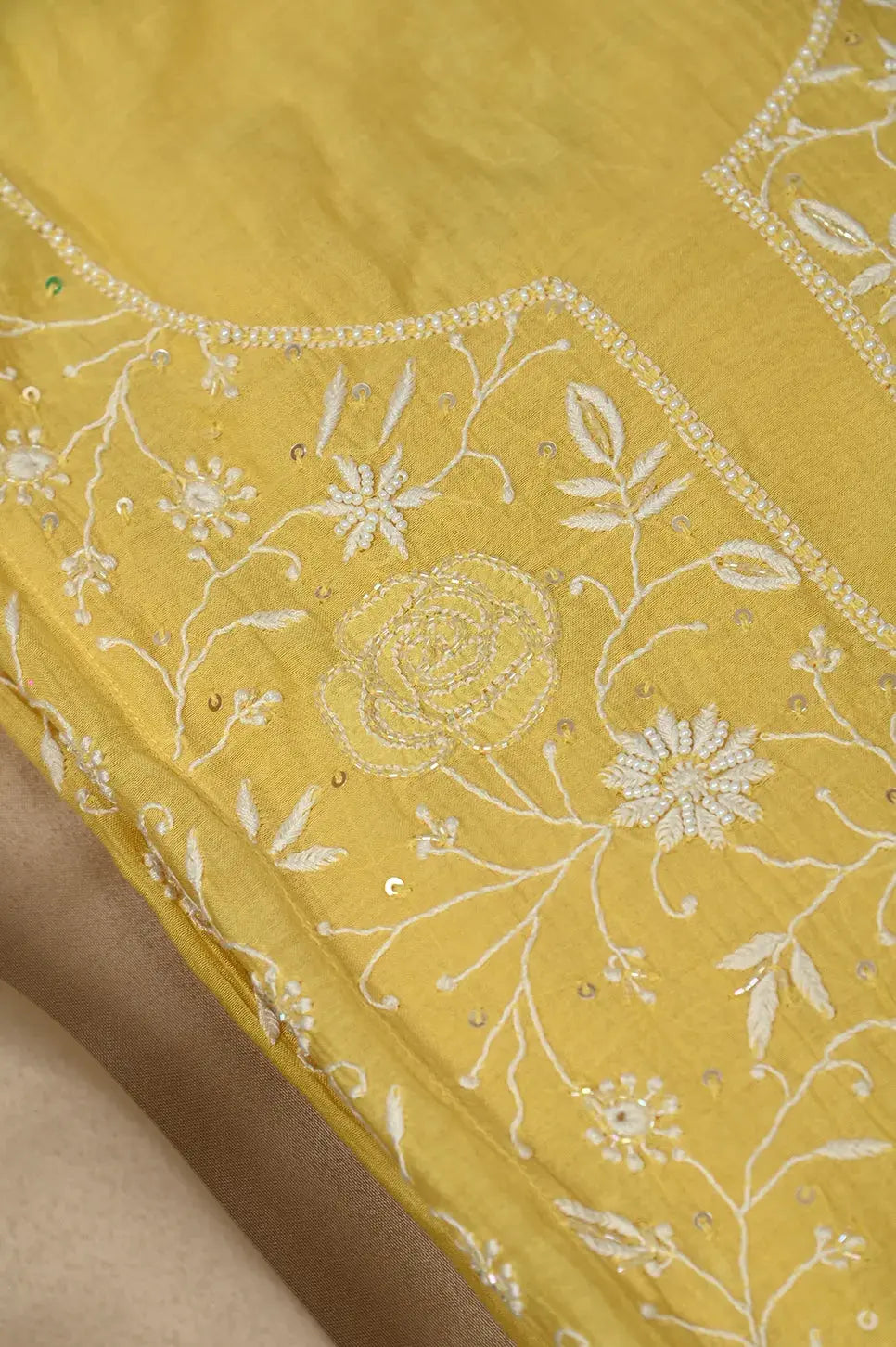 Mul Chanderi Anarkali - Yellow - Lucknawi Chikankari